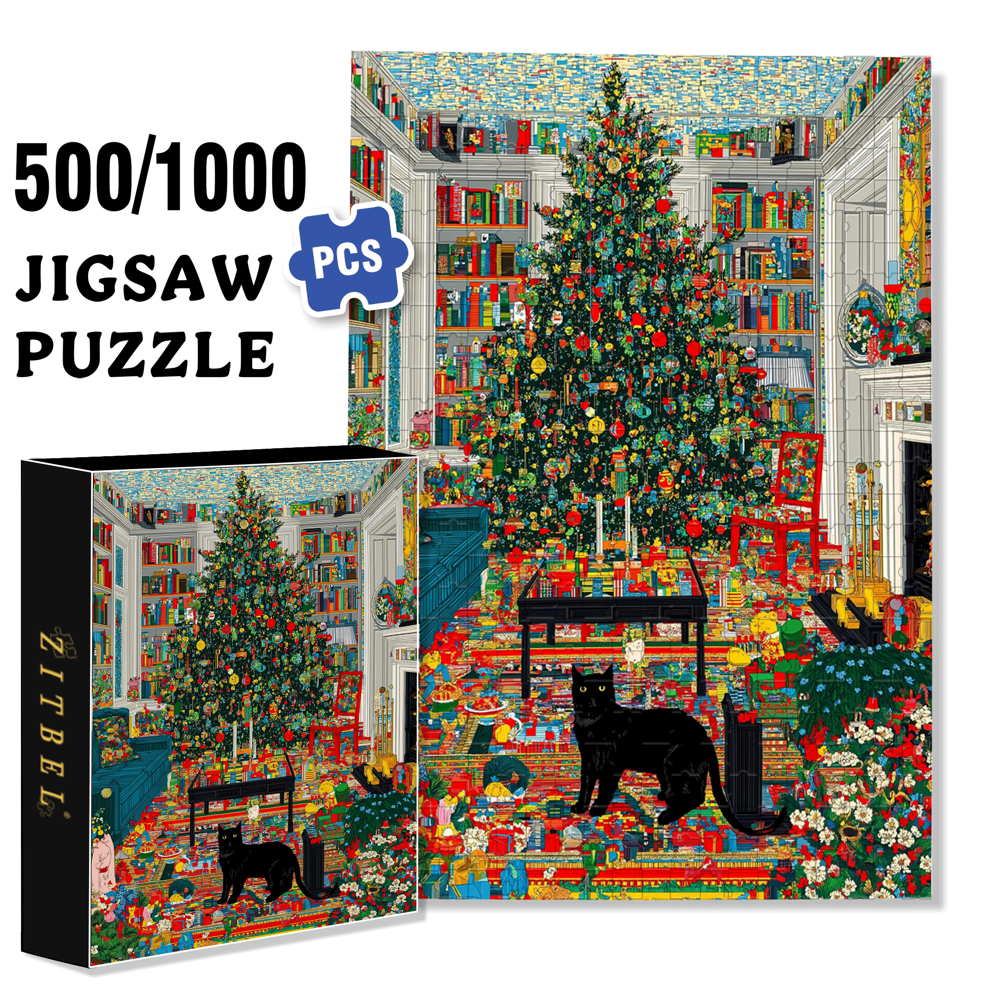 Pixel Christmas 500pcs/1000pcs Jigsaw Puzzle, Scratch-Resistant, Interactive Family Game & Brain-Boosting DIY Decor, Perfect for Halloween, Christmas & New Year Gifts, Family Puzzle Game