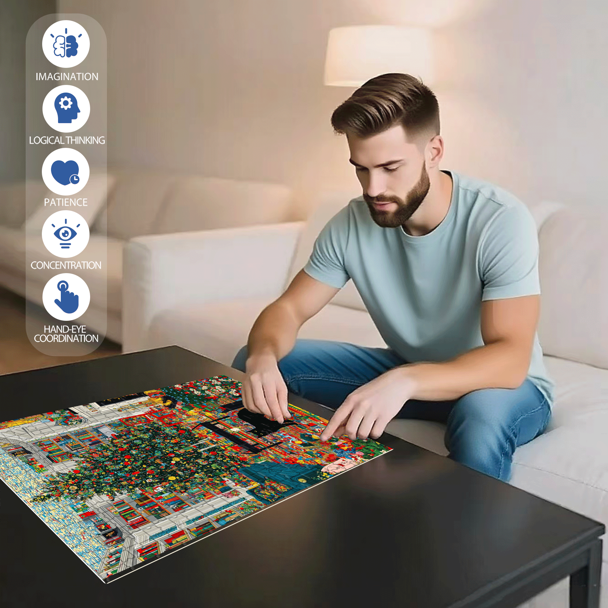 Pixel Christmas 500pcs/1000pcs Jigsaw Puzzle, Scratch-Resistant, Interactive Family Game & Brain-Boosting DIY Decor, Perfect for Halloween, Christmas & New Year Gifts, Family Puzzle Game