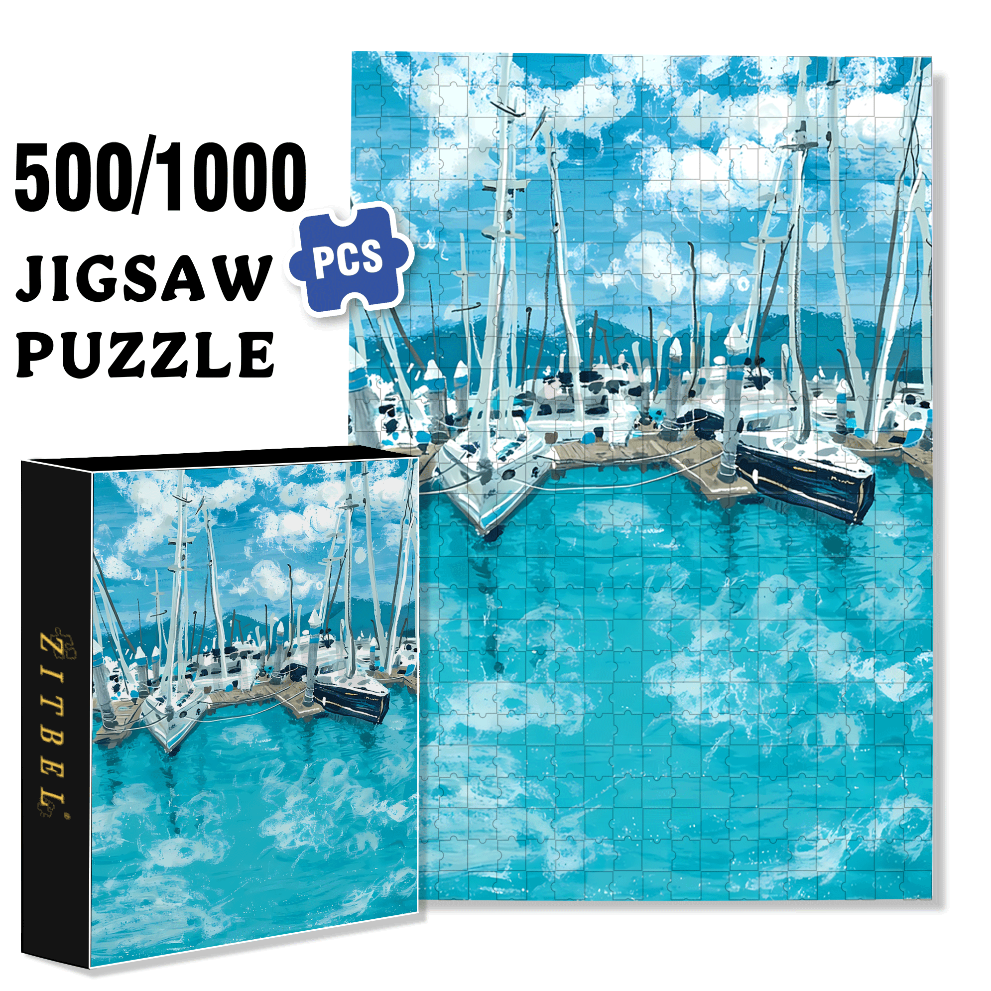 Summer Seaside Pier 500pcs/1000pcs Jigsaw Puzzle, Scratch-Resistant, Interactive Family Game & Brain-Boosting DIY Decor, Perfect for Halloween, Christmas & New Year Gifts, Family Puzzle Game