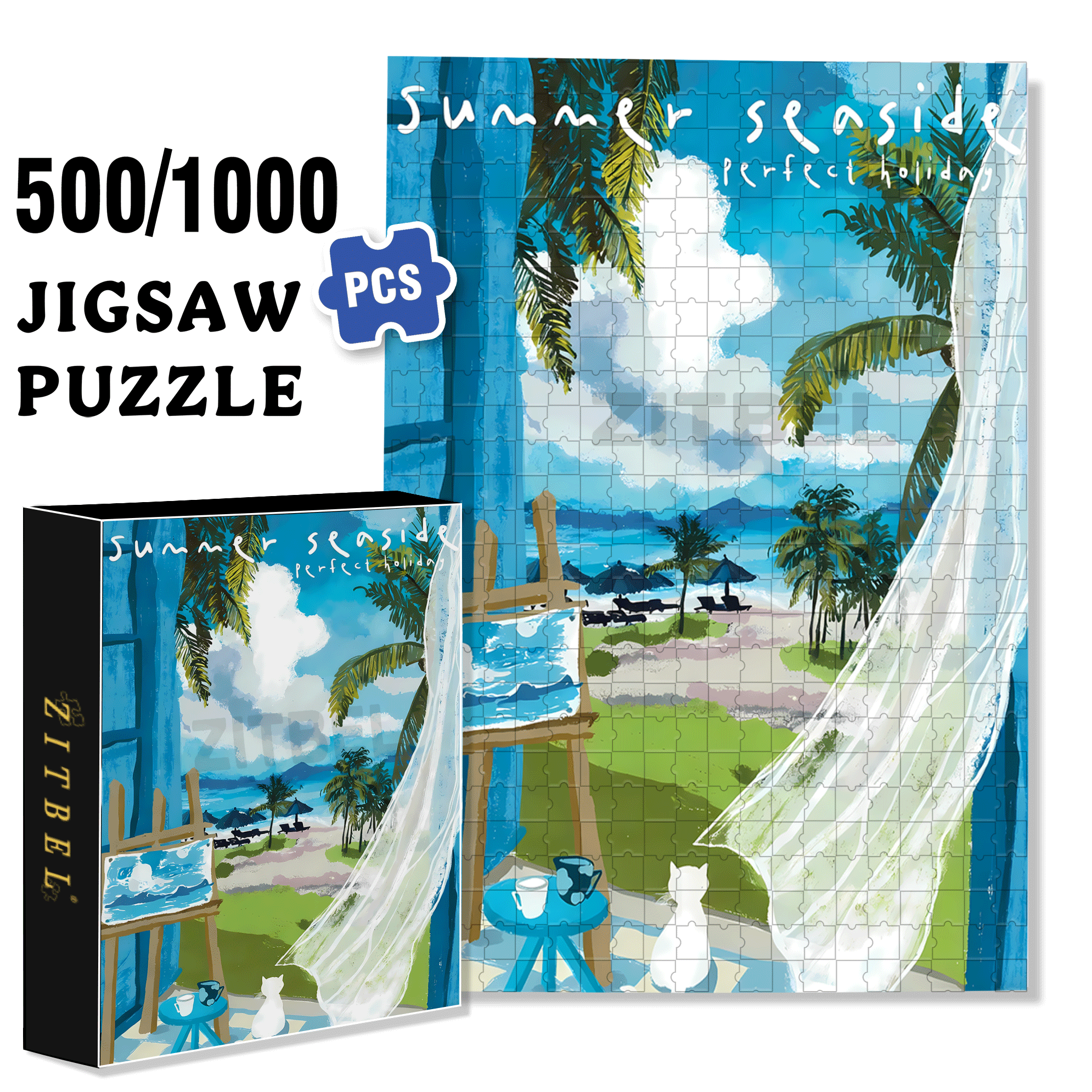 Summer With The Sea Breeze 500pcs/1000pcs Jigsaw Puzzle, Scratch-Resistant, Interactive Family Game & Brain-Boosting DIY Decor, Perfect for Halloween, Christmas & New Year Gifts, Family Puzzle Game
