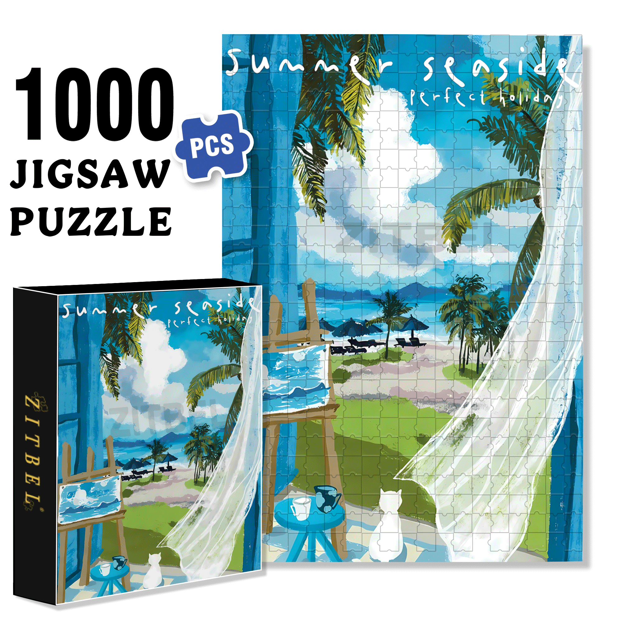 Summer With The Sea Breeze 500pcs/1000pcs Jigsaw Puzzle, Scratch-Resistant, Interactive Family Game & Brain-Boosting DIY Decor, Perfect for Halloween, Christmas & New Year Gifts, Family Puzzle Game