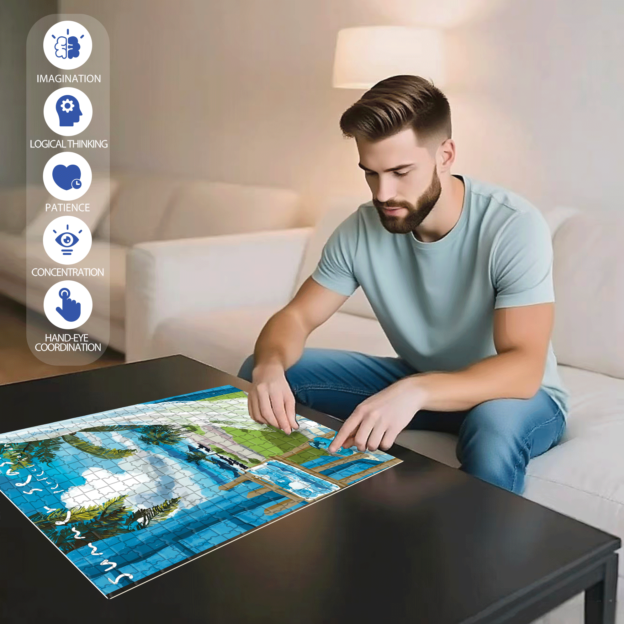 Summer With The Sea Breeze 500pcs/1000pcs Jigsaw Puzzle, Scratch-Resistant, Interactive Family Game & Brain-Boosting DIY Decor, Perfect for Halloween, Christmas & New Year Gifts, Family Puzzle Game