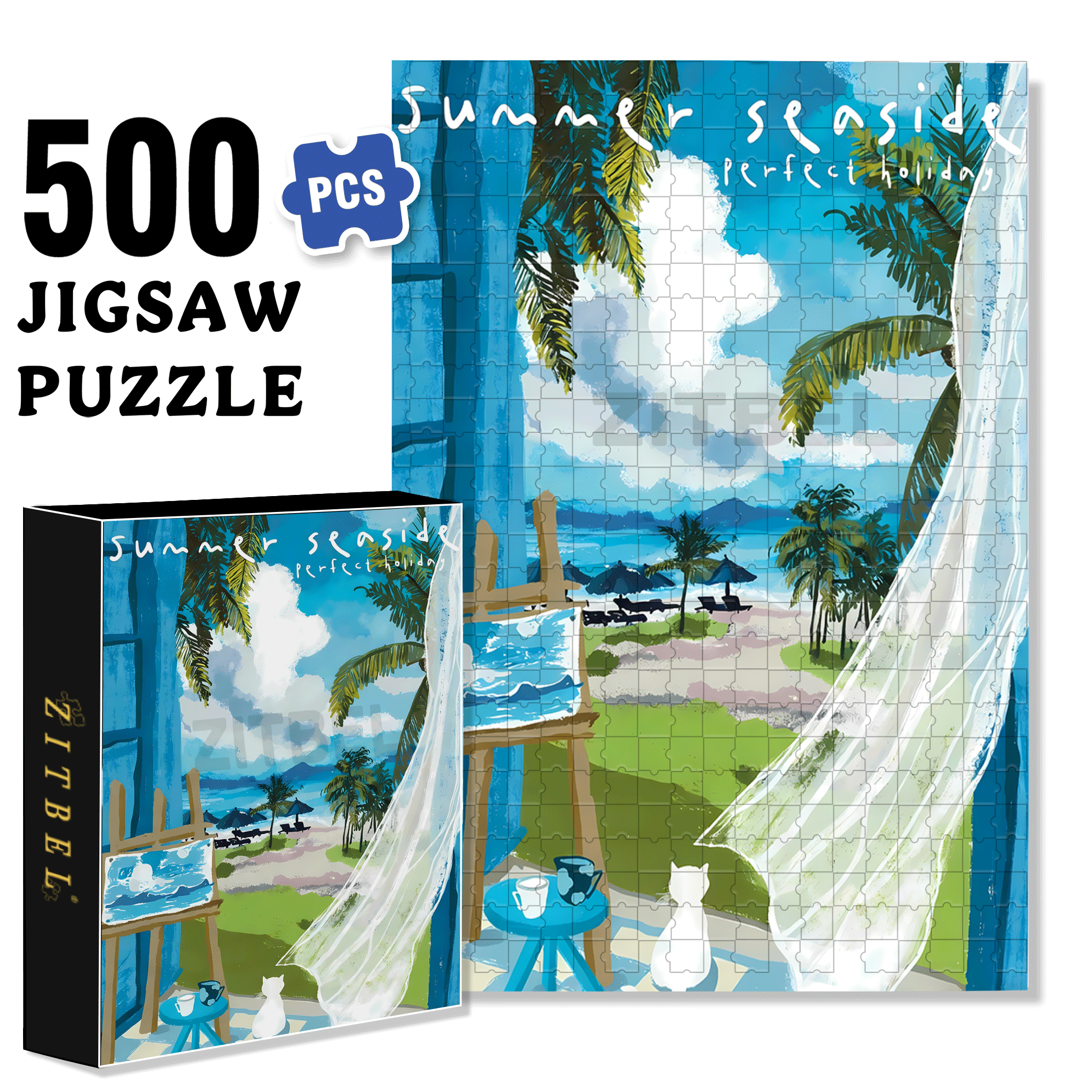 Summer With The Sea Breeze 500pcs/1000pcs Jigsaw Puzzle, Scratch-Resistant, Interactive Family Game & Brain-Boosting DIY Decor, Perfect for Halloween, Christmas & New Year Gifts, Family Puzzle Game