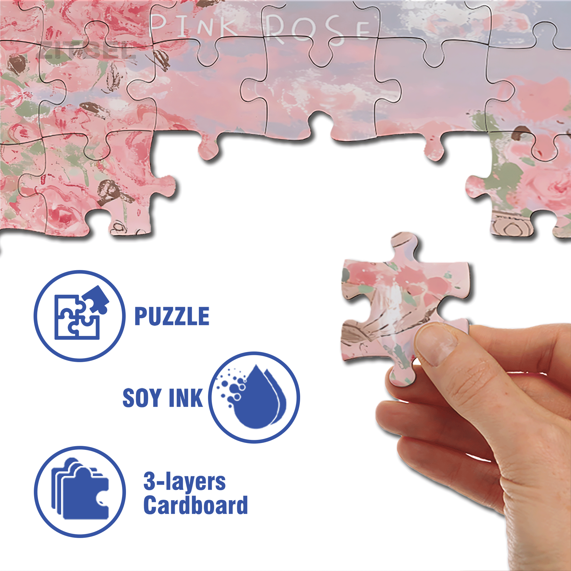 Sunshine Pink Rose 500pcs/1000pcs Jigsaw Puzzle, Scratch-Resistant, Interactive Family Game & Brain-Boosting DIY Decor, Perfect for Halloween, Christmas & New Year Gifts, Family Puzzle Game