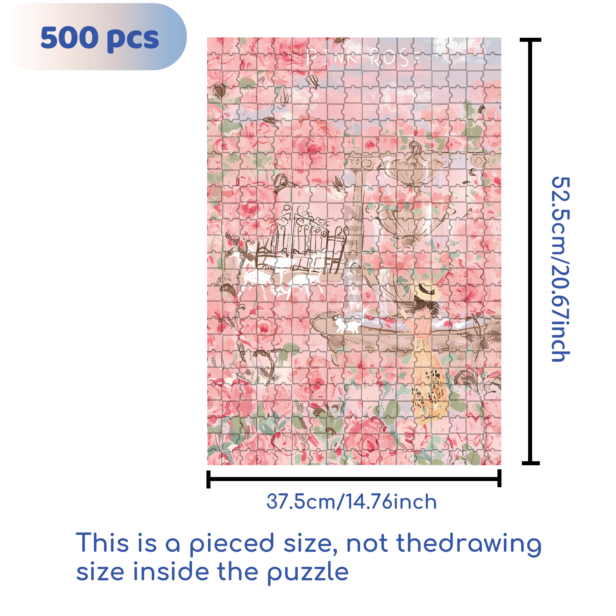 Sunshine Pink Rose 500pcs/1000pcs Jigsaw Puzzle, Scratch-Resistant, Interactive Family Game & Brain-Boosting DIY Decor, Perfect for Halloween, Christmas & New Year Gifts, Family Puzzle Game