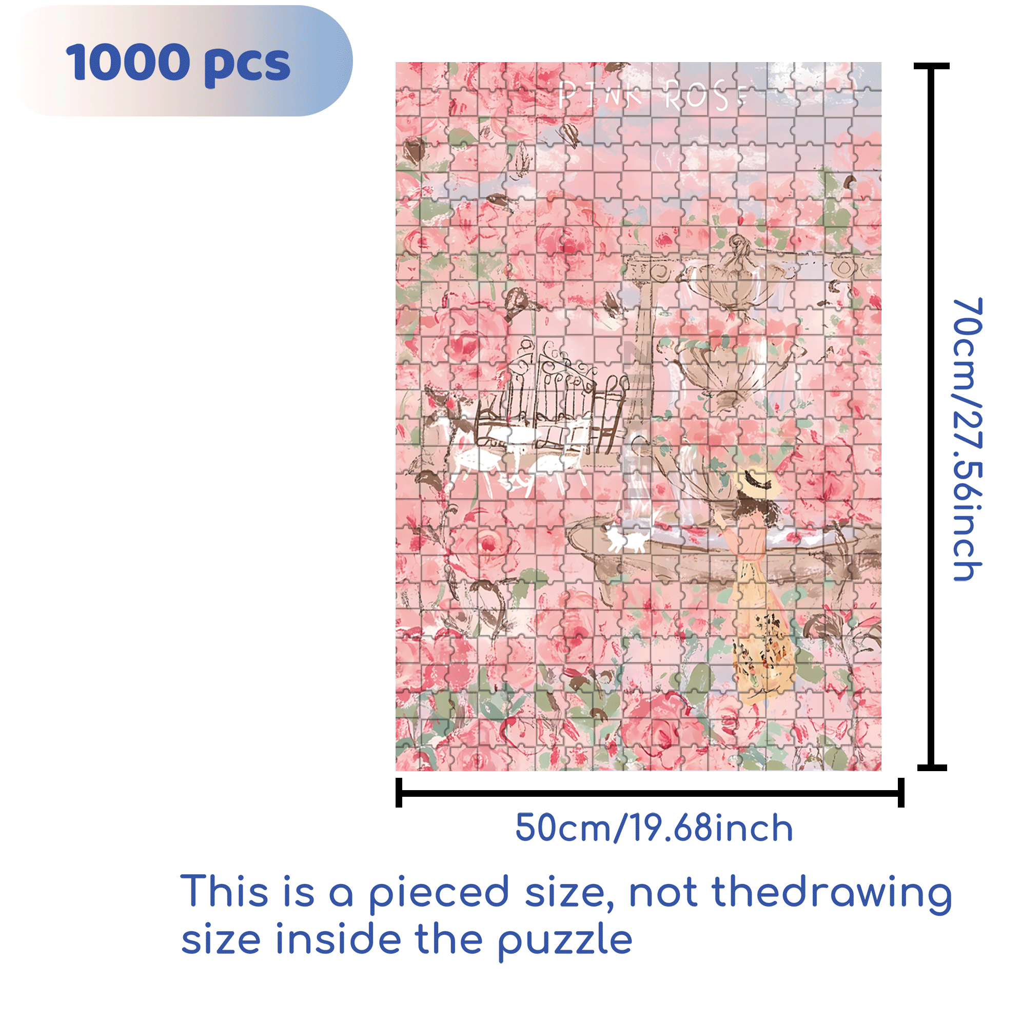 Sunshine Pink Rose 500pcs/1000pcs Jigsaw Puzzle, Scratch-Resistant, Interactive Family Game & Brain-Boosting DIY Decor, Perfect for Halloween, Christmas & New Year Gifts, Family Puzzle Game