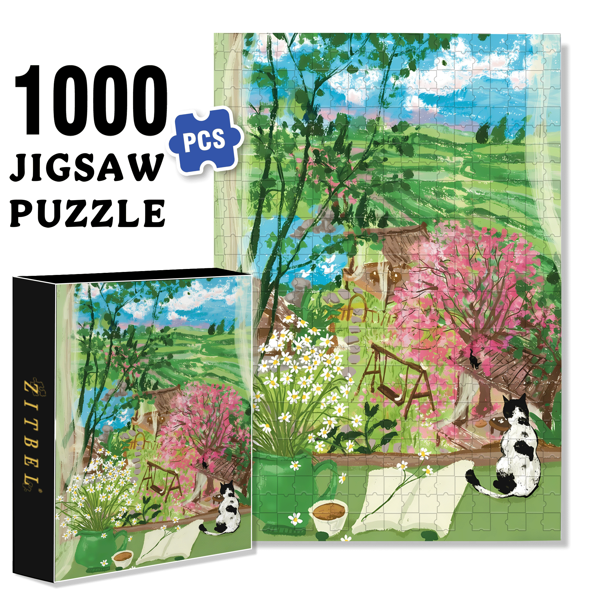 Tea Garden Outside the Window 500pcs/1000pcs Jigsaw Puzzle, Scratch-Resistant, Interactive Family Game & Brain-Boosting DIY Decor, Perfect for Halloween, Christmas & New Year Gifts, Family Puzzle Game