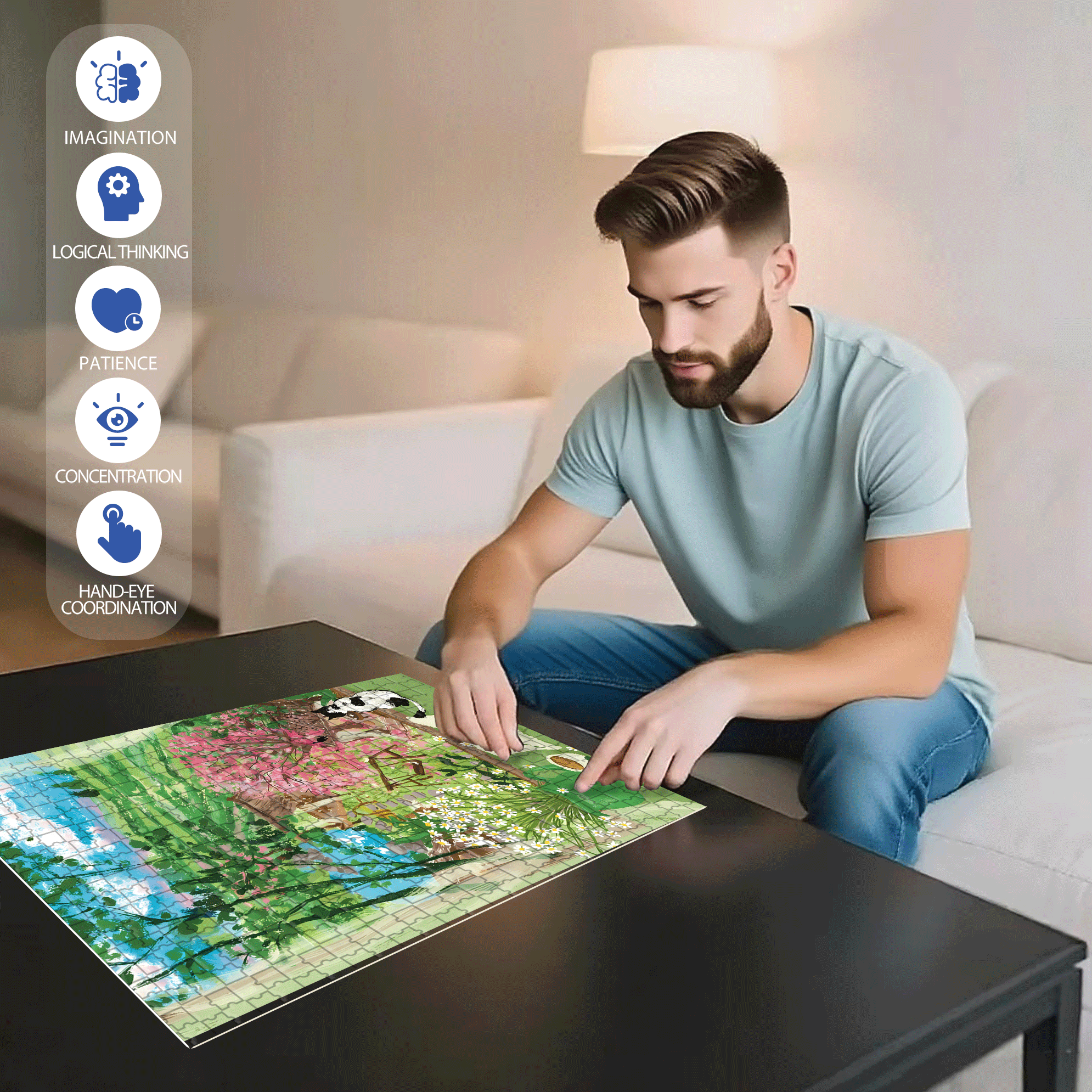 Tea Garden Outside the Window 500pcs/1000pcs Jigsaw Puzzle, Scratch-Resistant, Interactive Family Game & Brain-Boosting DIY Decor, Perfect for Halloween, Christmas & New Year Gifts, Family Puzzle Game