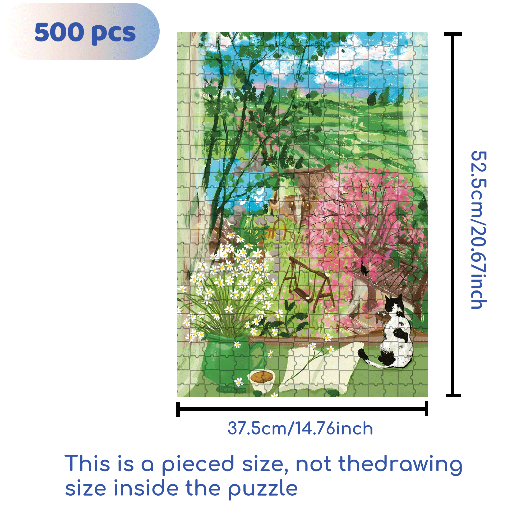 Tea Garden Outside the Window 500pcs/1000pcs Jigsaw Puzzle, Scratch-Resistant, Interactive Family Game & Brain-Boosting DIY Decor, Perfect for Halloween, Christmas & New Year Gifts, Family Puzzle Game