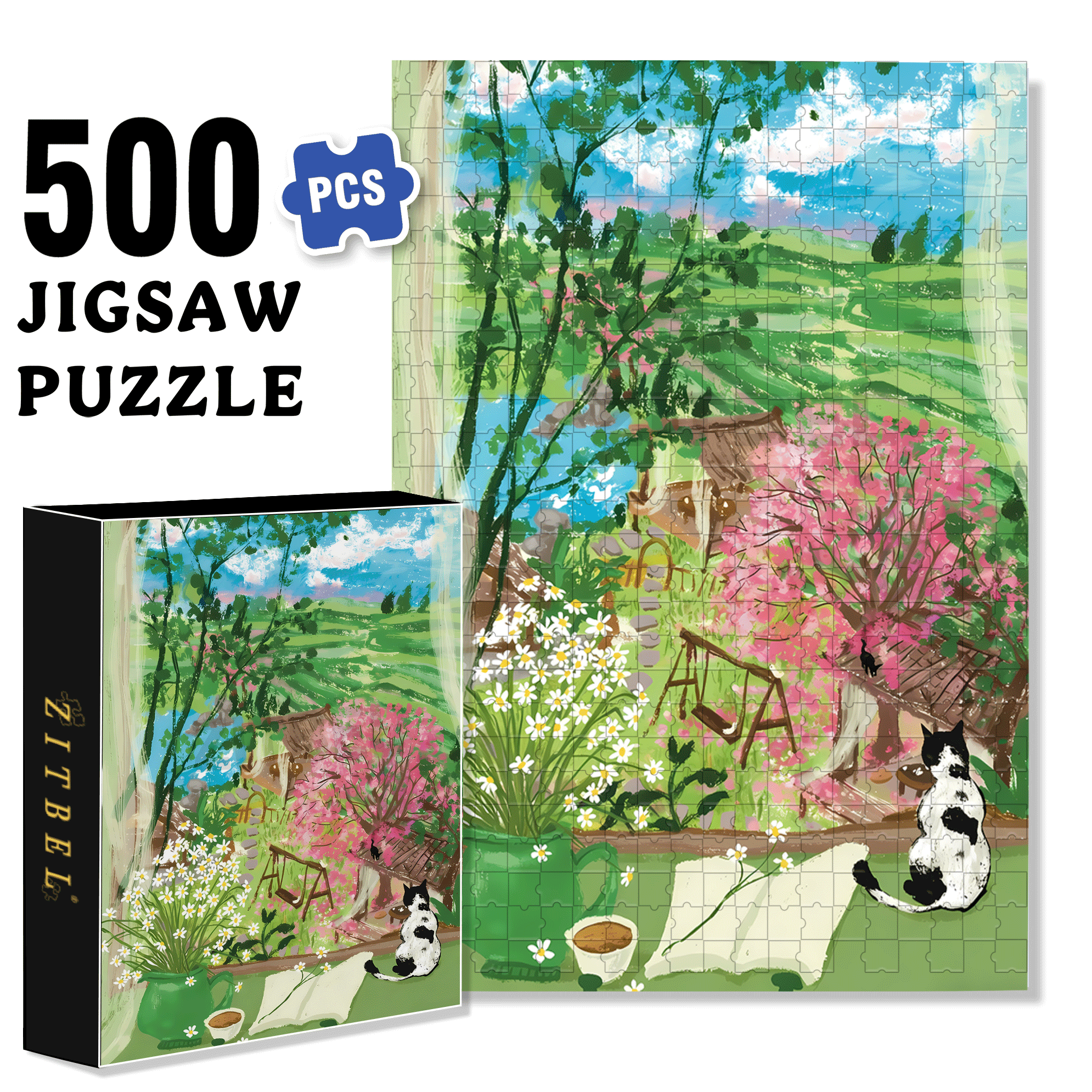 Tea Garden Outside the Window 500pcs/1000pcs Jigsaw Puzzle, Scratch-Resistant, Interactive Family Game & Brain-Boosting DIY Decor, Perfect for Halloween, Christmas & New Year Gifts, Family Puzzle Game
