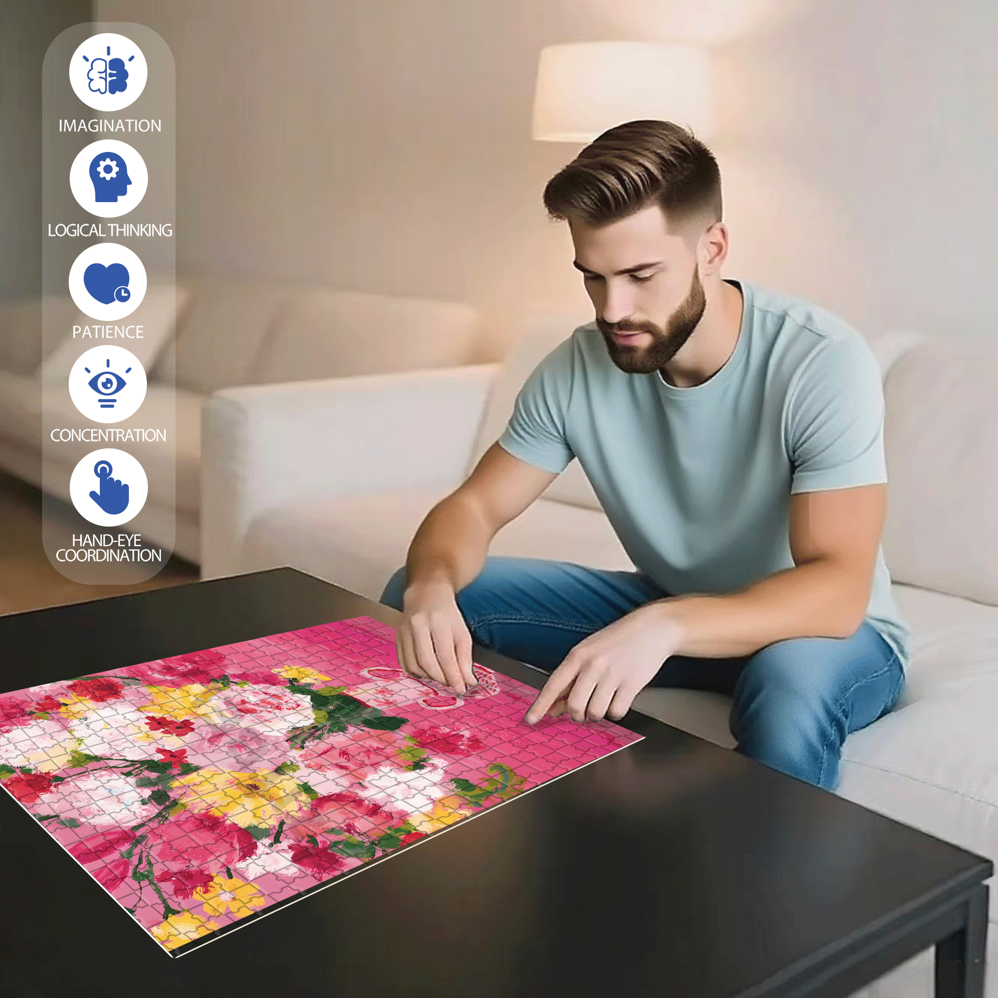 The First Bouquet Of Flowers In Spring 2 500pcs/1000pcs Jigsaw Puzzle, Scratch-Resistant, Interactive Family Game & Brain-Boosting DIY Decor, Perfect for Halloween, Christmas & New Year Gifts, Family Puzzle Game
