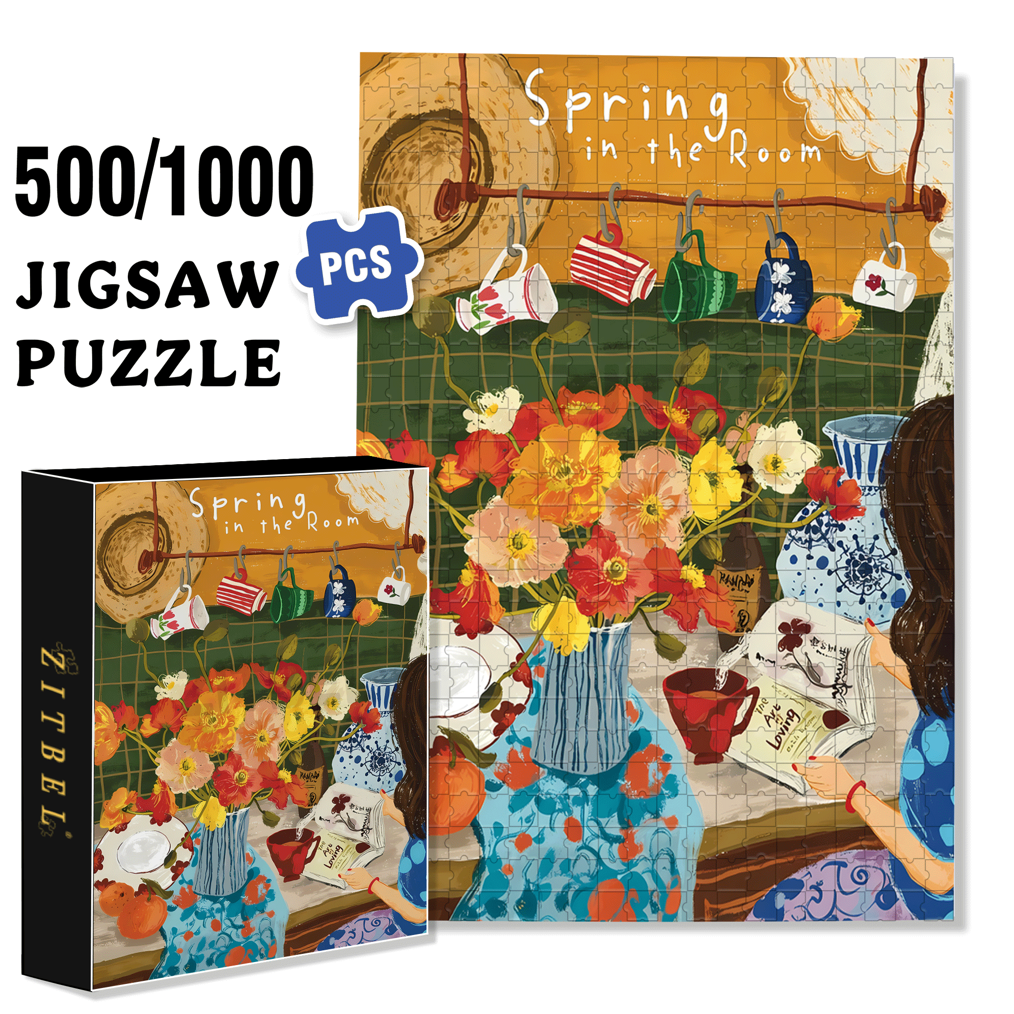 The Flowers In The Room 500pcs/1000pcs Jigsaw Puzzle, Scratch-Resistant, Interactive Family Game & Brain-Boosting DIY Decor, Perfect for Halloween, Christmas & New Year Gifts, Family Puzzle Game