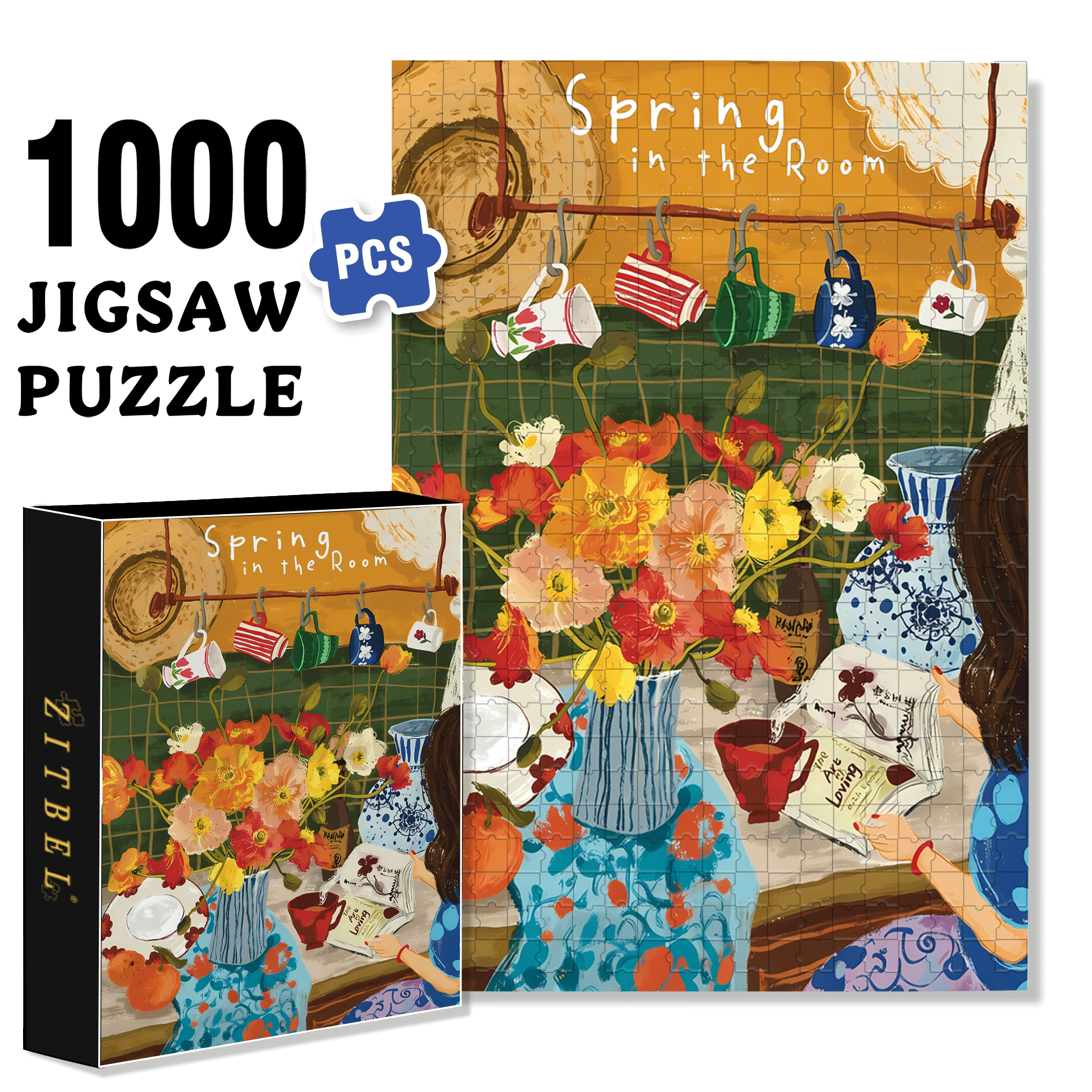 The Flowers In The Room 500pcs/1000pcs Jigsaw Puzzle, Scratch-Resistant, Interactive Family Game & Brain-Boosting DIY Decor, Perfect for Halloween, Christmas & New Year Gifts, Family Puzzle Game