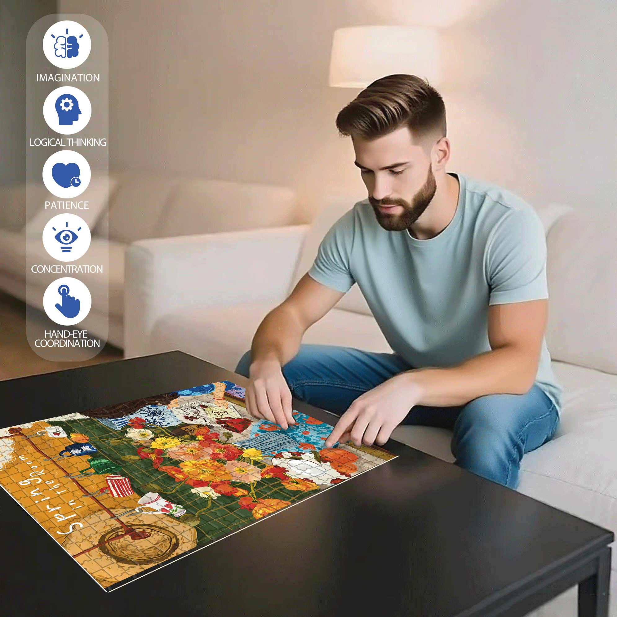 The Flowers In The Room 500pcs/1000pcs Jigsaw Puzzle, Scratch-Resistant, Interactive Family Game & Brain-Boosting DIY Decor, Perfect for Halloween, Christmas & New Year Gifts, Family Puzzle Game
