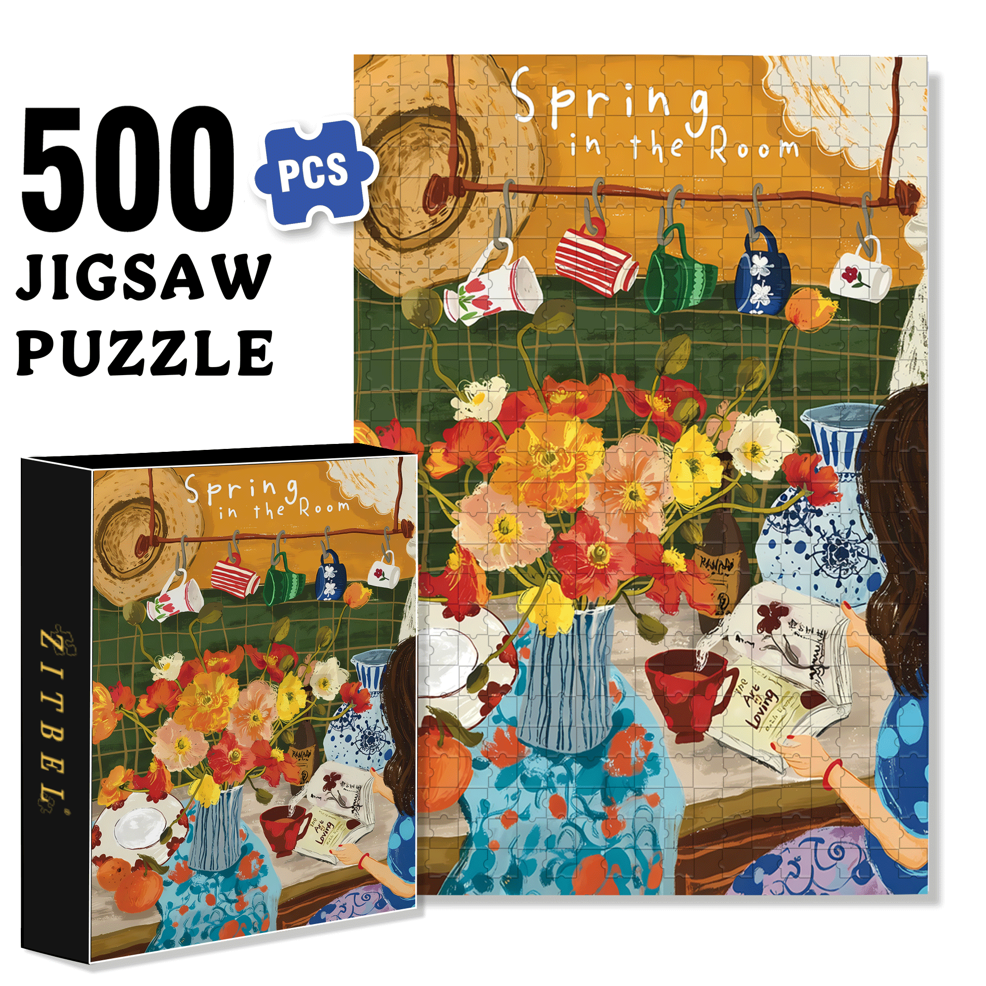 The Flowers In The Room 500pcs/1000pcs Jigsaw Puzzle, Scratch-Resistant, Interactive Family Game & Brain-Boosting DIY Decor, Perfect for Halloween, Christmas & New Year Gifts, Family Puzzle Game