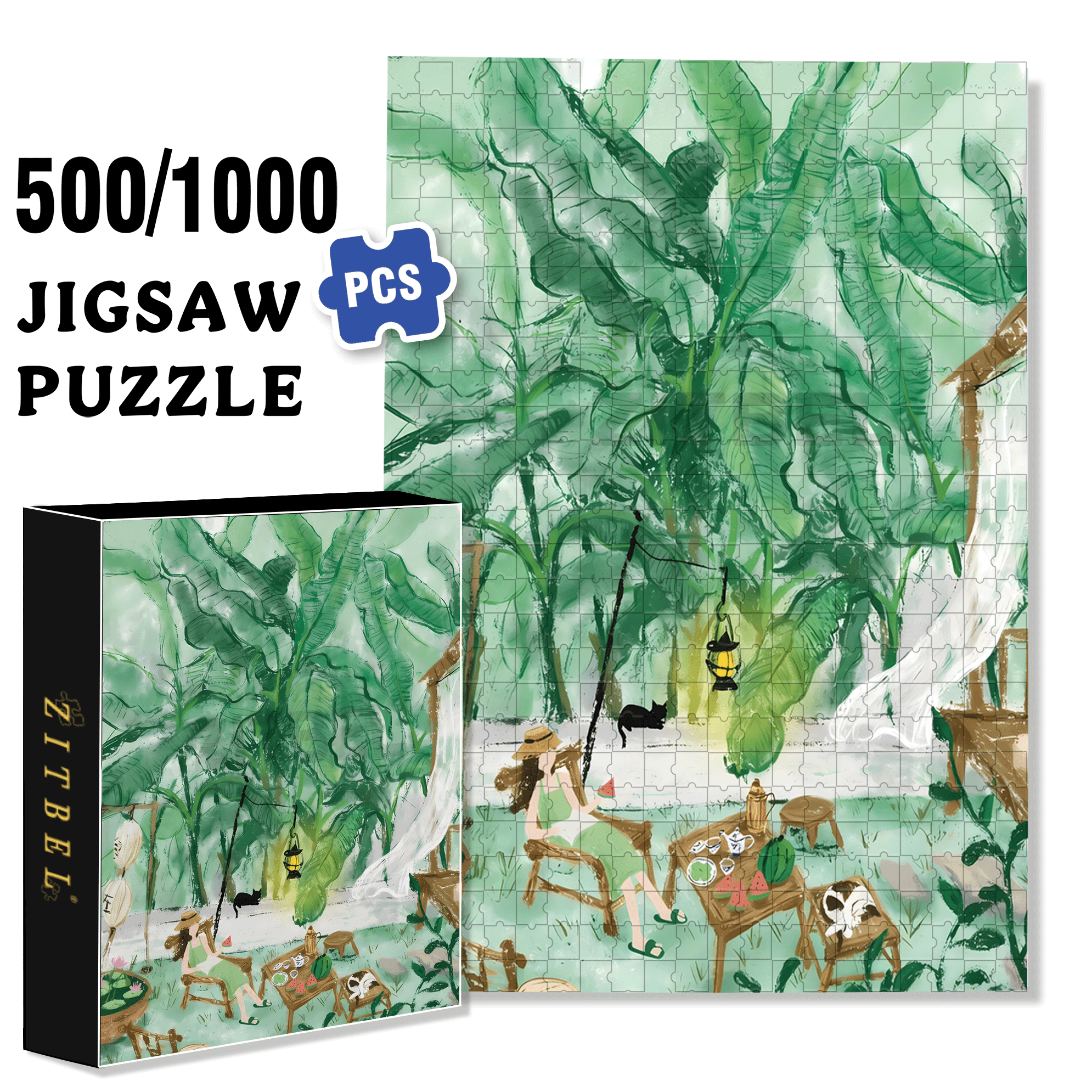 Under The Banana Tree 500pcs/1000pcs Jigsaw Puzzle, Scratch-Resistant, Interactive Family Game & Brain-Boosting DIY Decor, Perfect for Halloween, Christmas & New Year Gifts, Family Puzzle Game