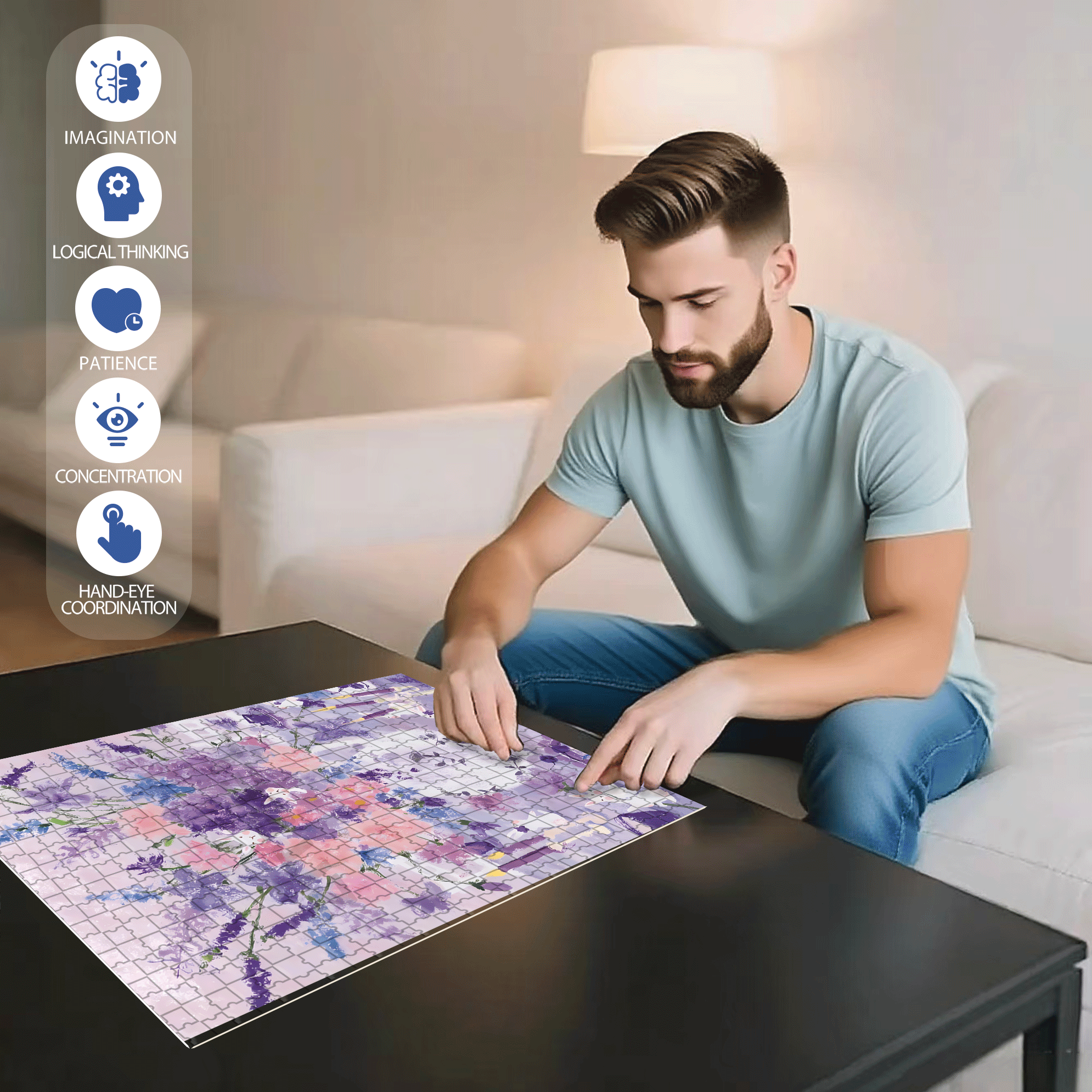 Warm Purple 500pcs/1000pcs Jigsaw Puzzle, Scratch-Resistant, Interactive Family Game & Brain-Boosting DIY Decor, Perfect for Halloween, Christmas & New Year Gifts, Family Puzzle Game