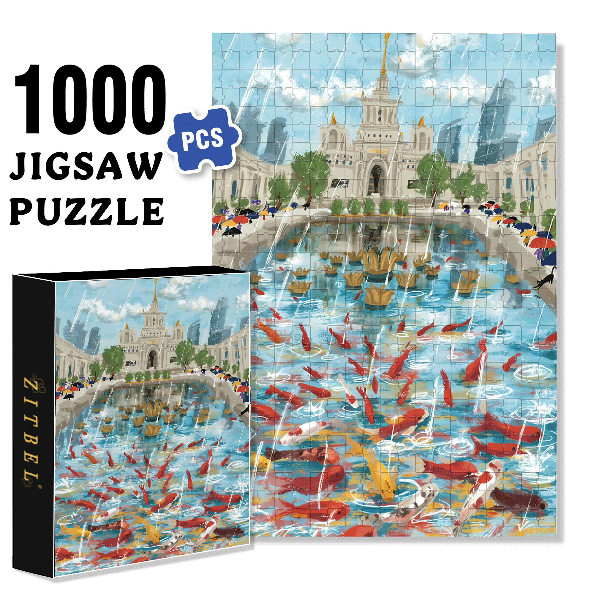 Watching Fish On Rainy Days 500pcs/1000pcs Jigsaw Puzzle, Scratch-Resistant, Interactive Family Game & Brain-Boosting DIY Decor, Perfect for Halloween, Christmas & New Year Gifts, Family Puzzle Game
