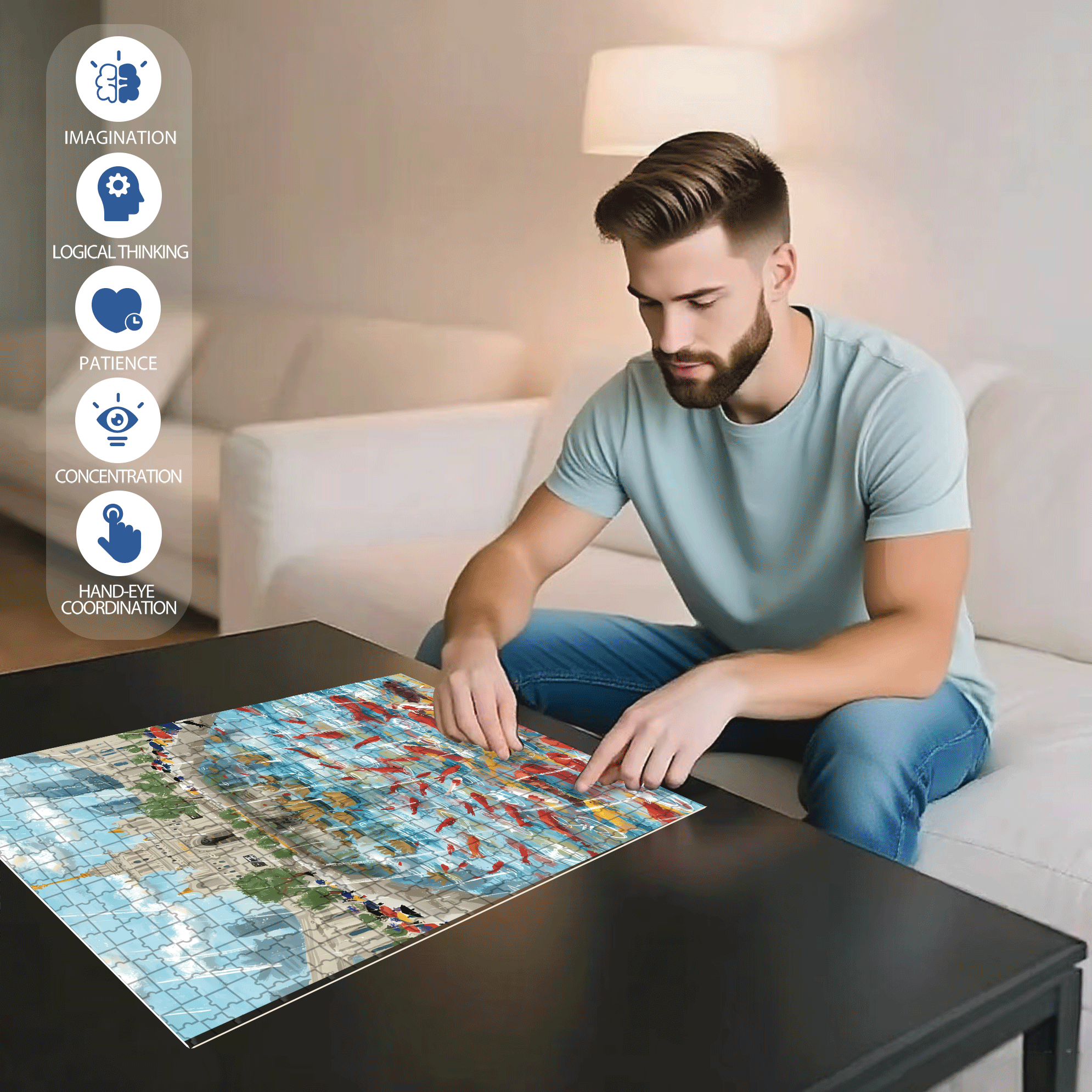 Watching Fish On Rainy Days 500pcs/1000pcs Jigsaw Puzzle, Scratch-Resistant, Interactive Family Game & Brain-Boosting DIY Decor, Perfect for Halloween, Christmas & New Year Gifts, Family Puzzle Game