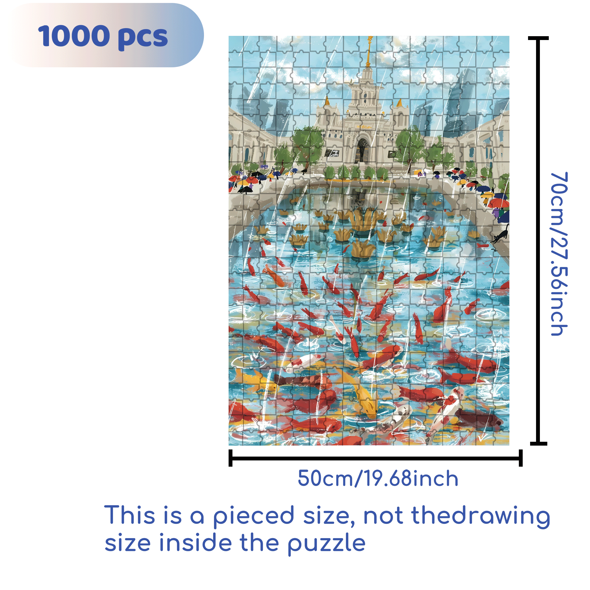 Watching Fish On Rainy Days 500pcs/1000pcs Jigsaw Puzzle, Scratch-Resistant, Interactive Family Game & Brain-Boosting DIY Decor, Perfect for Halloween, Christmas & New Year Gifts, Family Puzzle Game