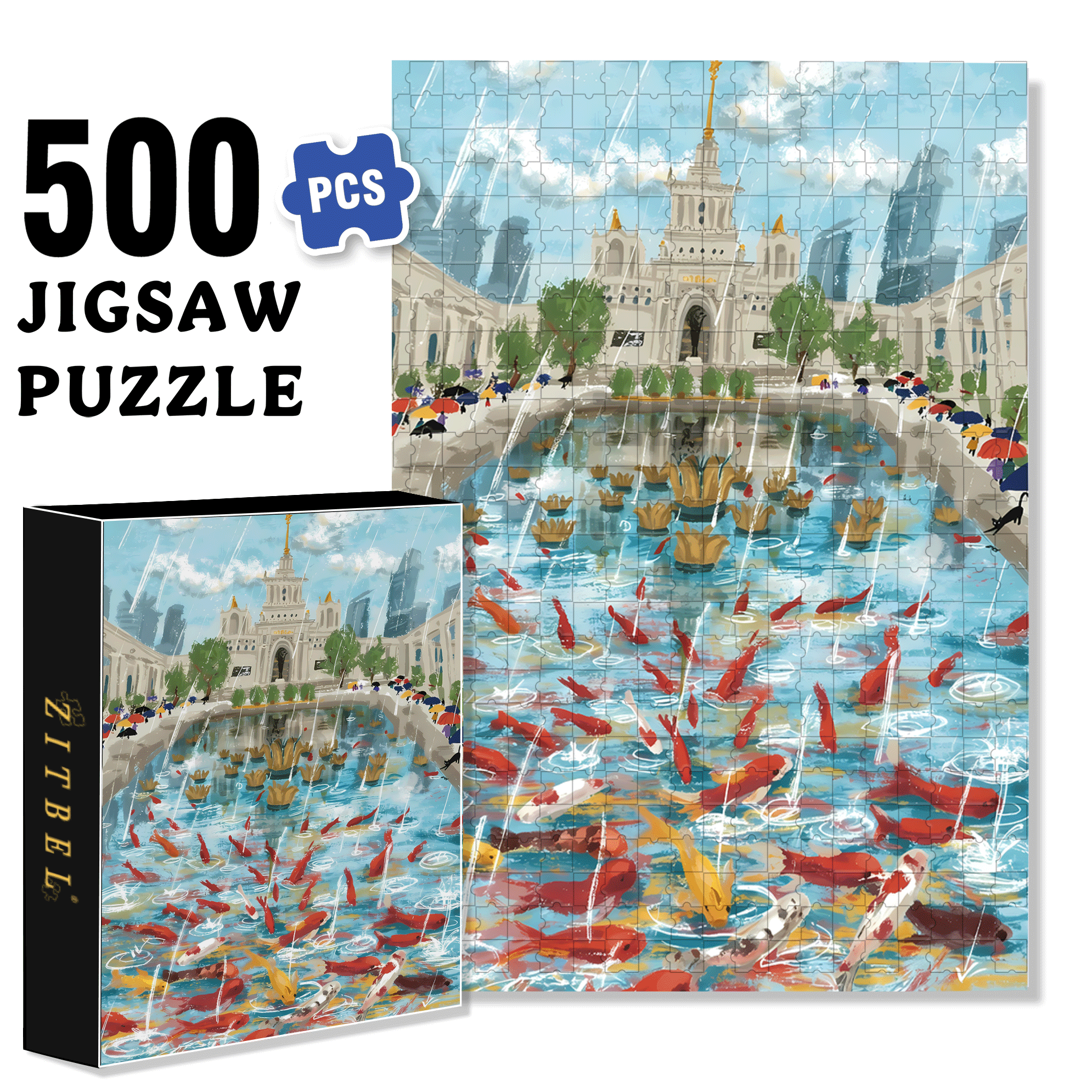 Watching Fish On Rainy Days 500pcs/1000pcs Jigsaw Puzzle, Scratch-Resistant, Interactive Family Game & Brain-Boosting DIY Decor, Perfect for Halloween, Christmas & New Year Gifts, Family Puzzle Game