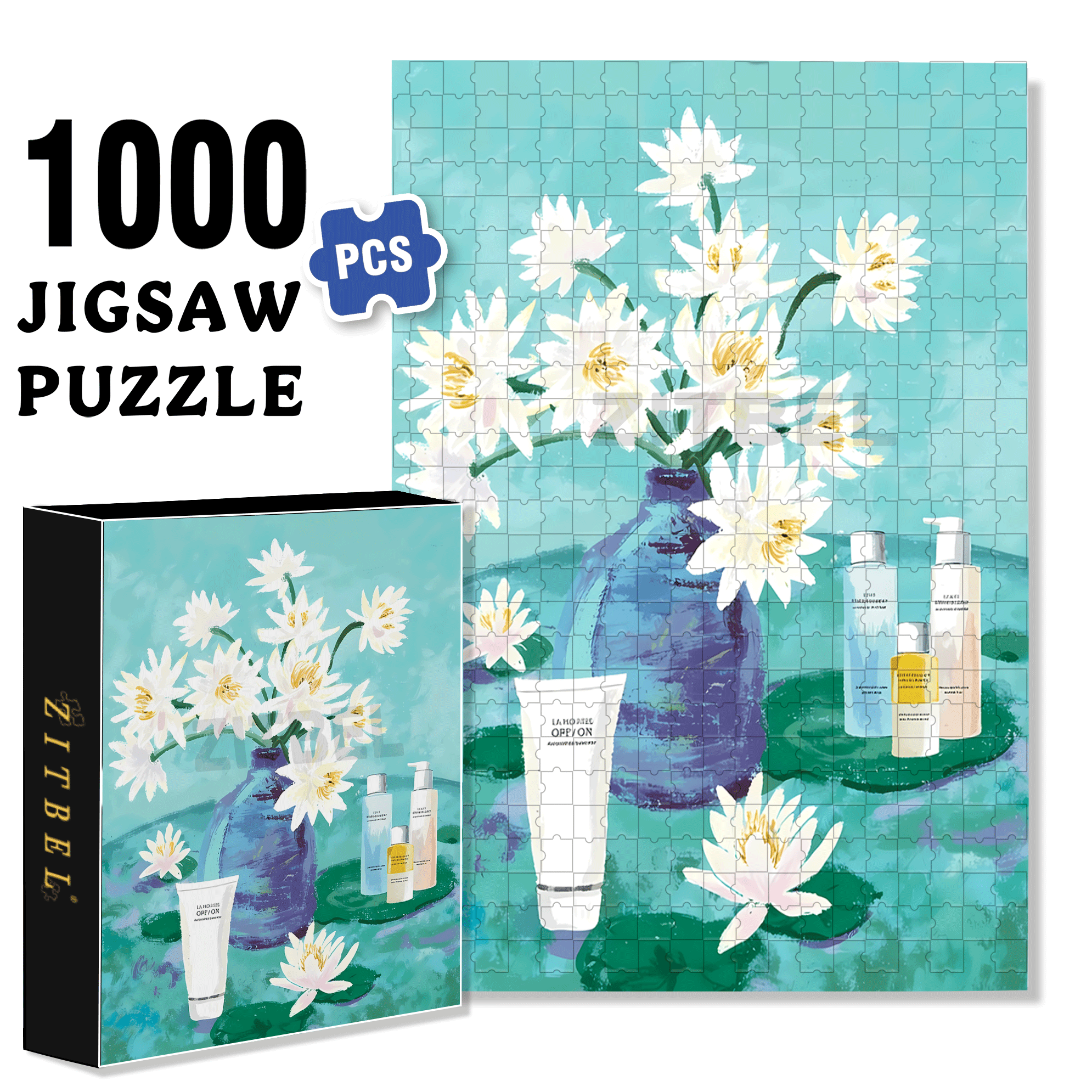 Water Lilies And Skincare 500pcs/1000pcs Jigsaw Puzzle, Scratch-Resistant, Interactive Family Game & Brain-Boosting DIY Decor, Perfect for Halloween, Christmas & New Year Gifts, Family Puzzle Game