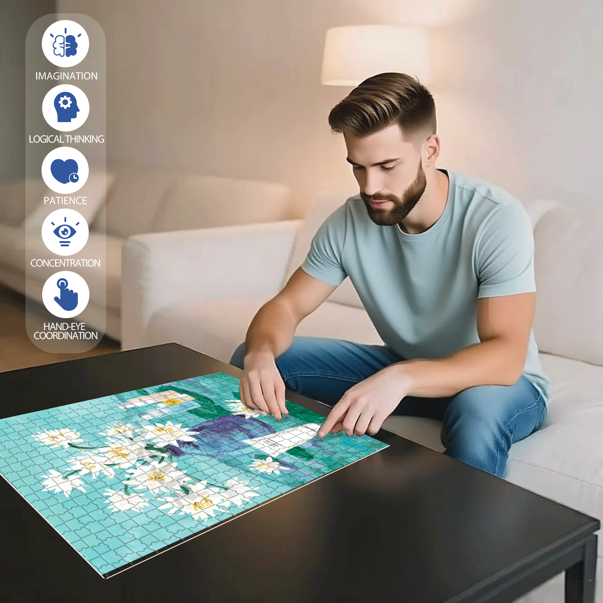 Water Lilies And Skincare 500pcs/1000pcs Jigsaw Puzzle, Scratch-Resistant, Interactive Family Game & Brain-Boosting DIY Decor, Perfect for Halloween, Christmas & New Year Gifts, Family Puzzle Game