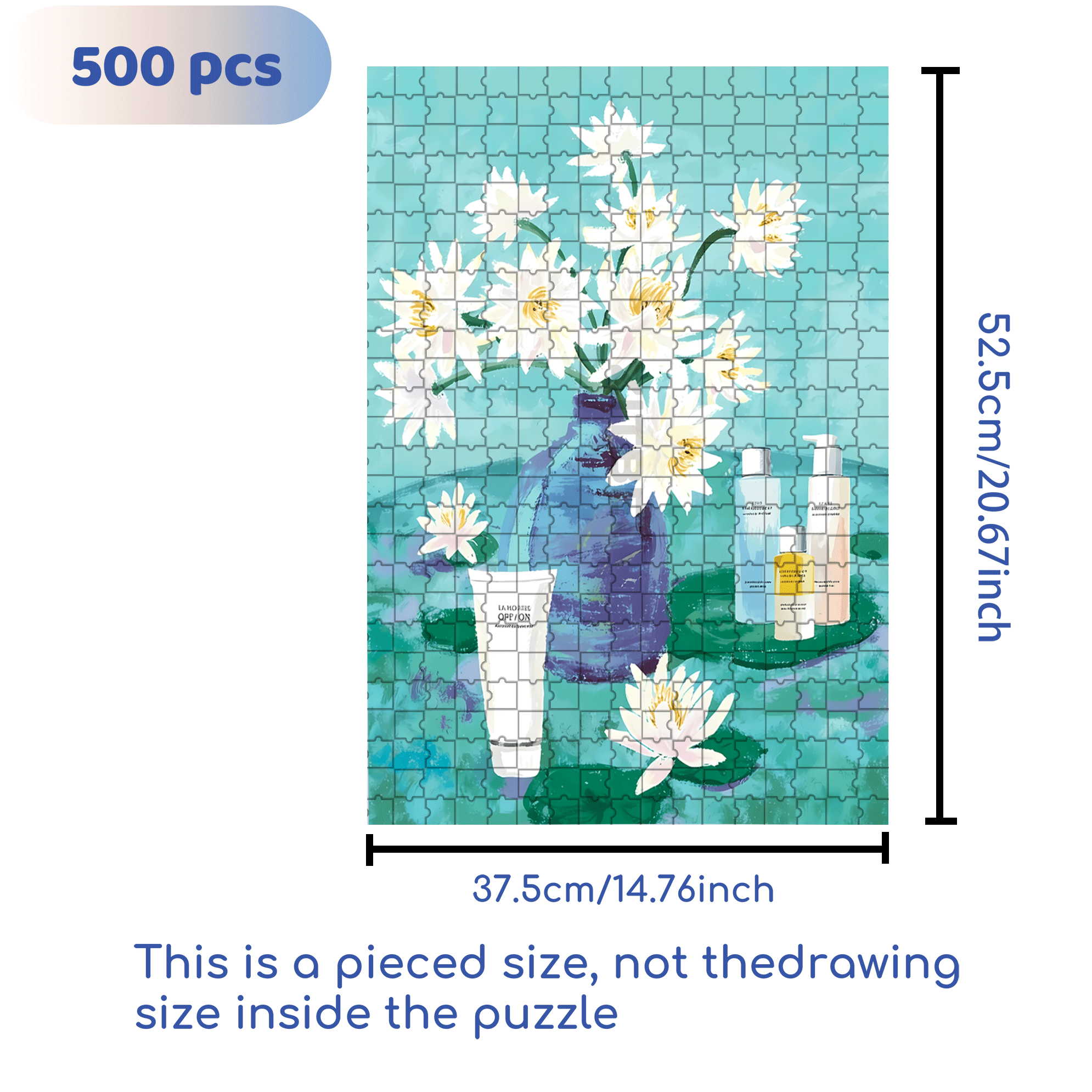 Water Lilies And Skincare 500pcs/1000pcs Jigsaw Puzzle, Scratch-Resistant, Interactive Family Game & Brain-Boosting DIY Decor, Perfect for Halloween, Christmas & New Year Gifts, Family Puzzle Game
