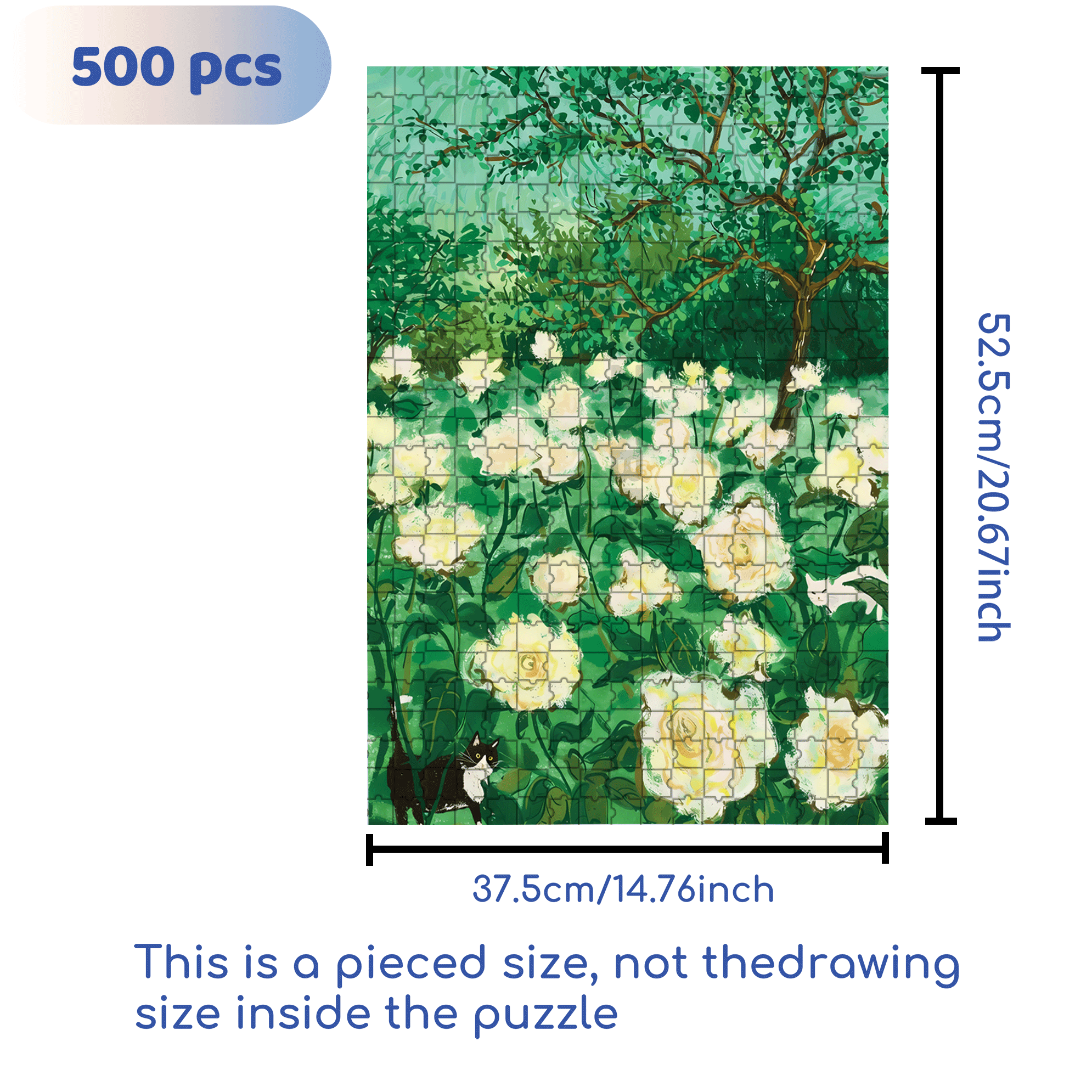 White Rose Garden 500pcs/1000pcs Jigsaw Puzzle, Scratch-Resistant, Interactive Family Game & Brain-Boosting DIY Decor, Perfect for Halloween, Christmas & New Year Gifts, Family Puzzle Game