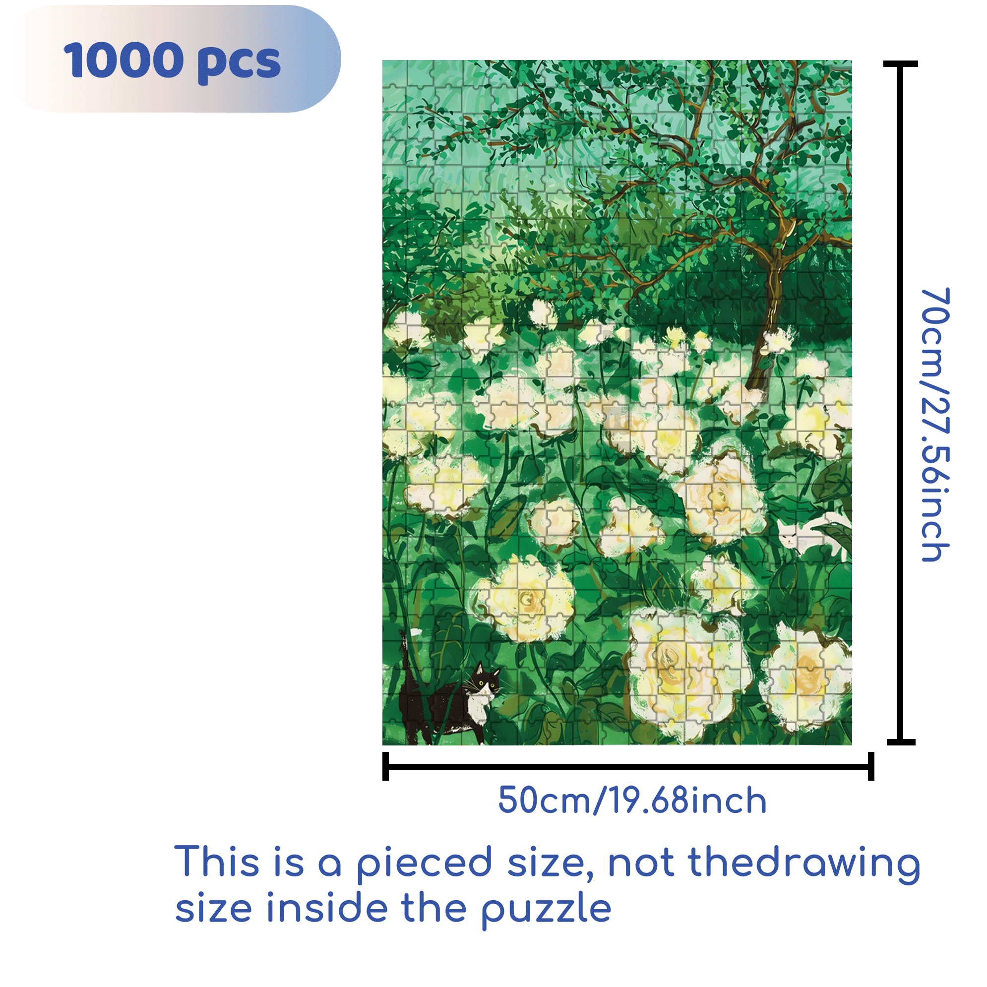 White Rose Garden 500pcs/1000pcs Jigsaw Puzzle, Scratch-Resistant, Interactive Family Game & Brain-Boosting DIY Decor, Perfect for Halloween, Christmas & New Year Gifts, Family Puzzle Game