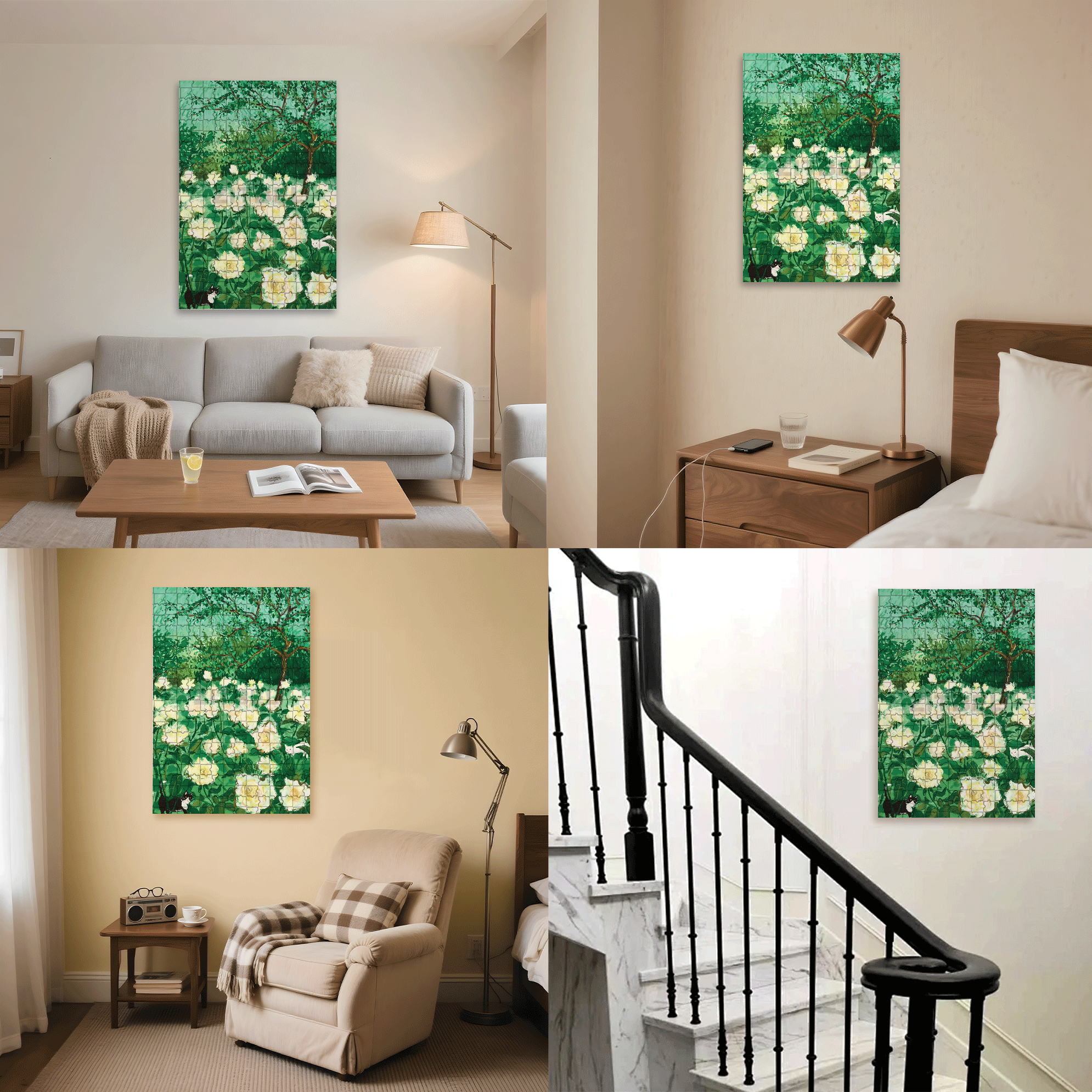 White Rose Garden 500pcs/1000pcs Jigsaw Puzzle, Scratch-Resistant, Interactive Family Game & Brain-Boosting DIY Decor, Perfect for Halloween, Christmas & New Year Gifts, Family Puzzle Game