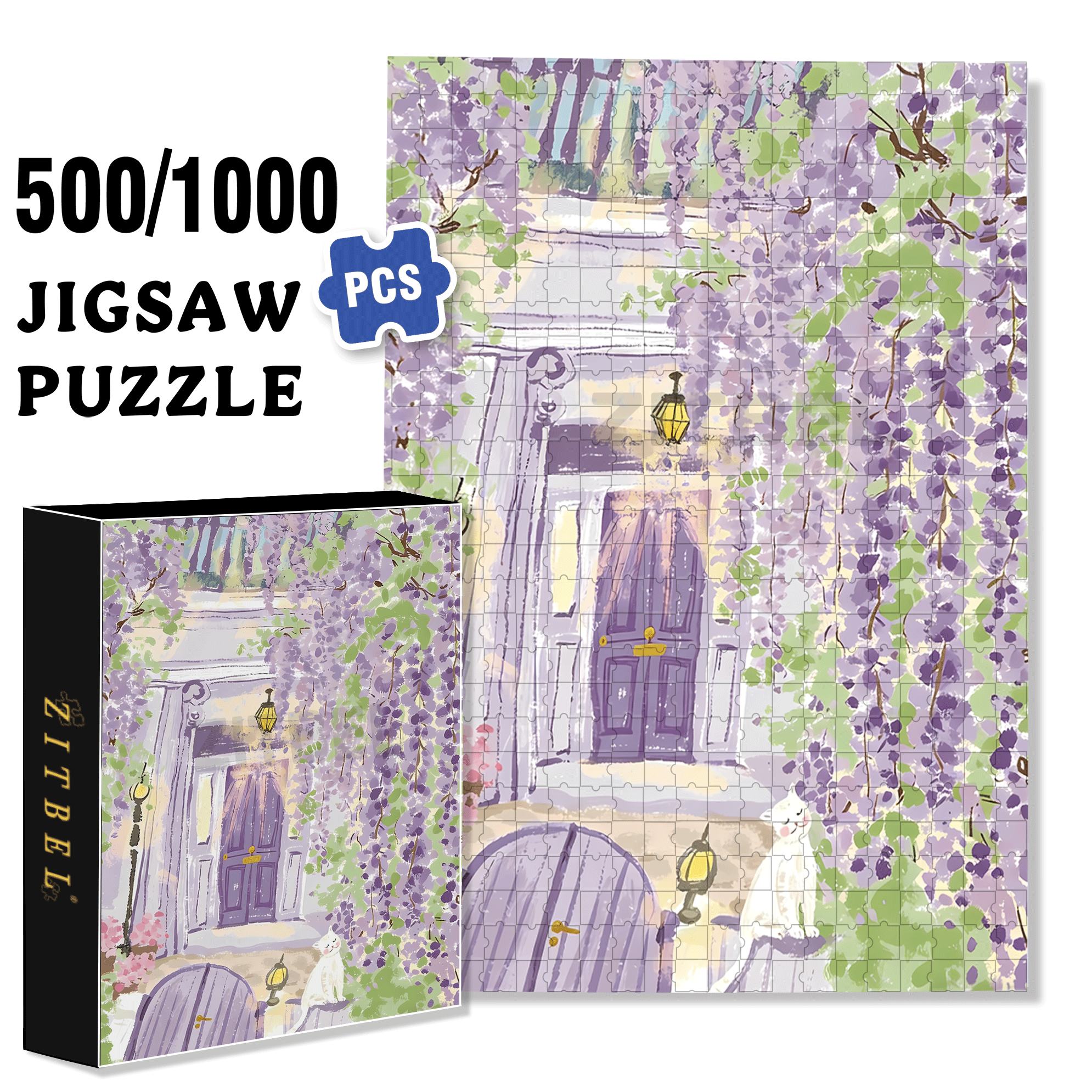Wisteria Garden 500pcs/1000pcs Jigsaw Puzzle, Scratch-Resistant, Interactive Family Game & Brain-Boosting DIY Decor, Perfect for Halloween, Christmas & New Year Gifts, Family Puzzle Game