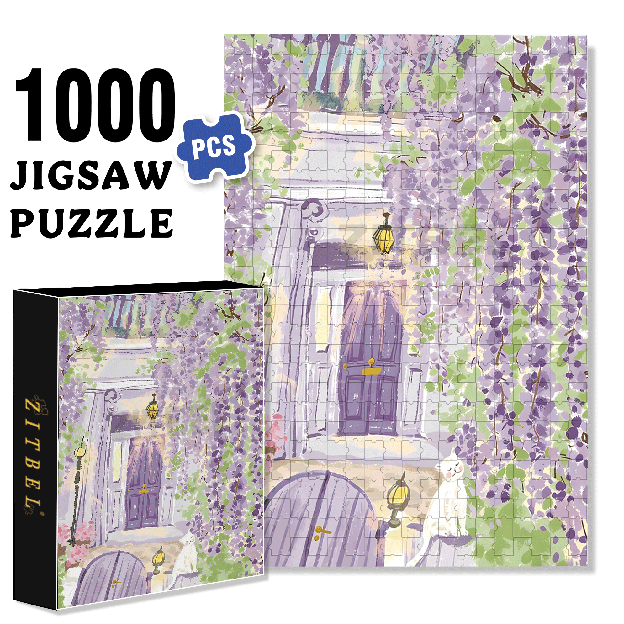 Wisteria Garden 500pcs/1000pcs Jigsaw Puzzle, Scratch-Resistant, Interactive Family Game & Brain-Boosting DIY Decor, Perfect for Halloween, Christmas & New Year Gifts, Family Puzzle Game