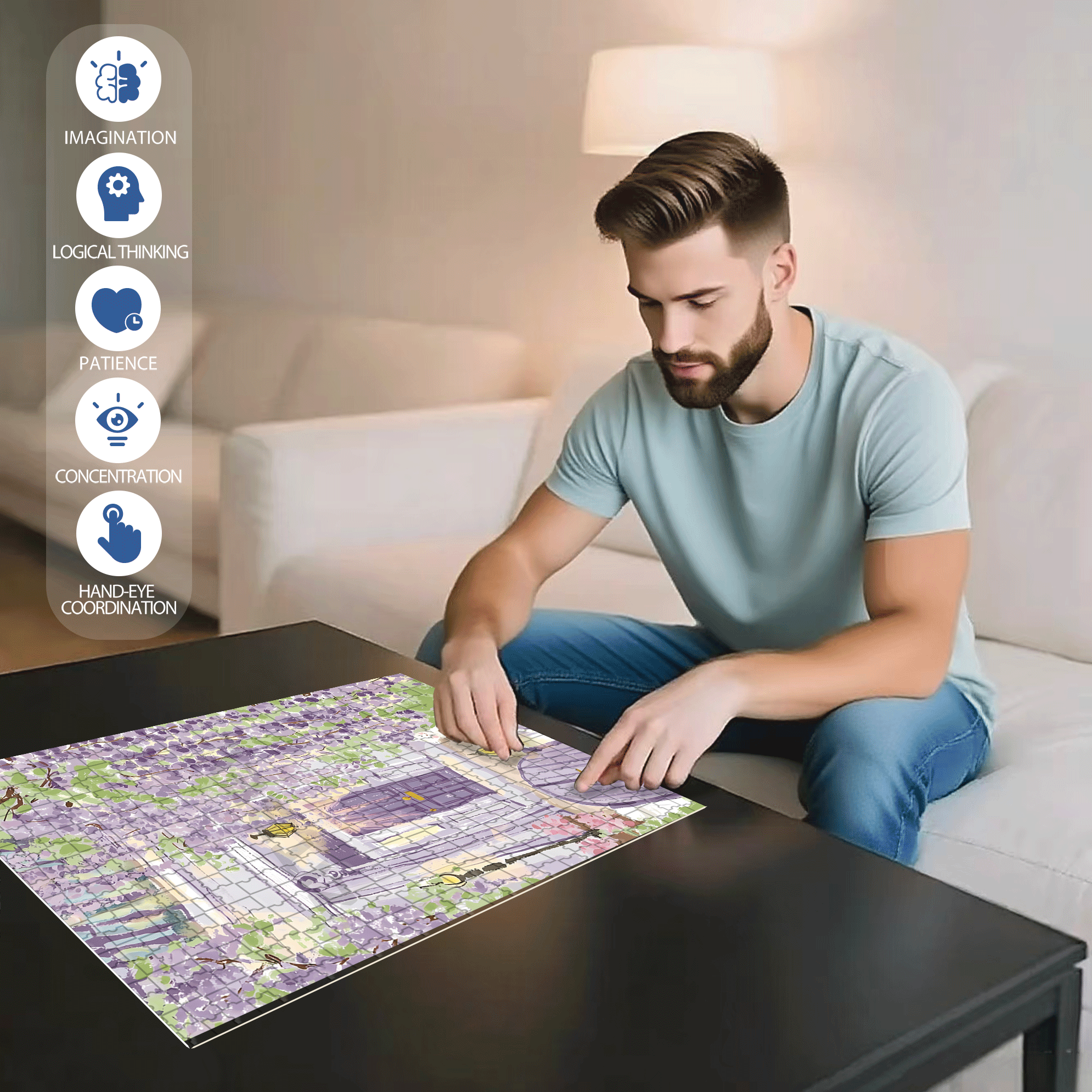 Wisteria Garden 500pcs/1000pcs Jigsaw Puzzle, Scratch-Resistant, Interactive Family Game & Brain-Boosting DIY Decor, Perfect for Halloween, Christmas & New Year Gifts, Family Puzzle Game