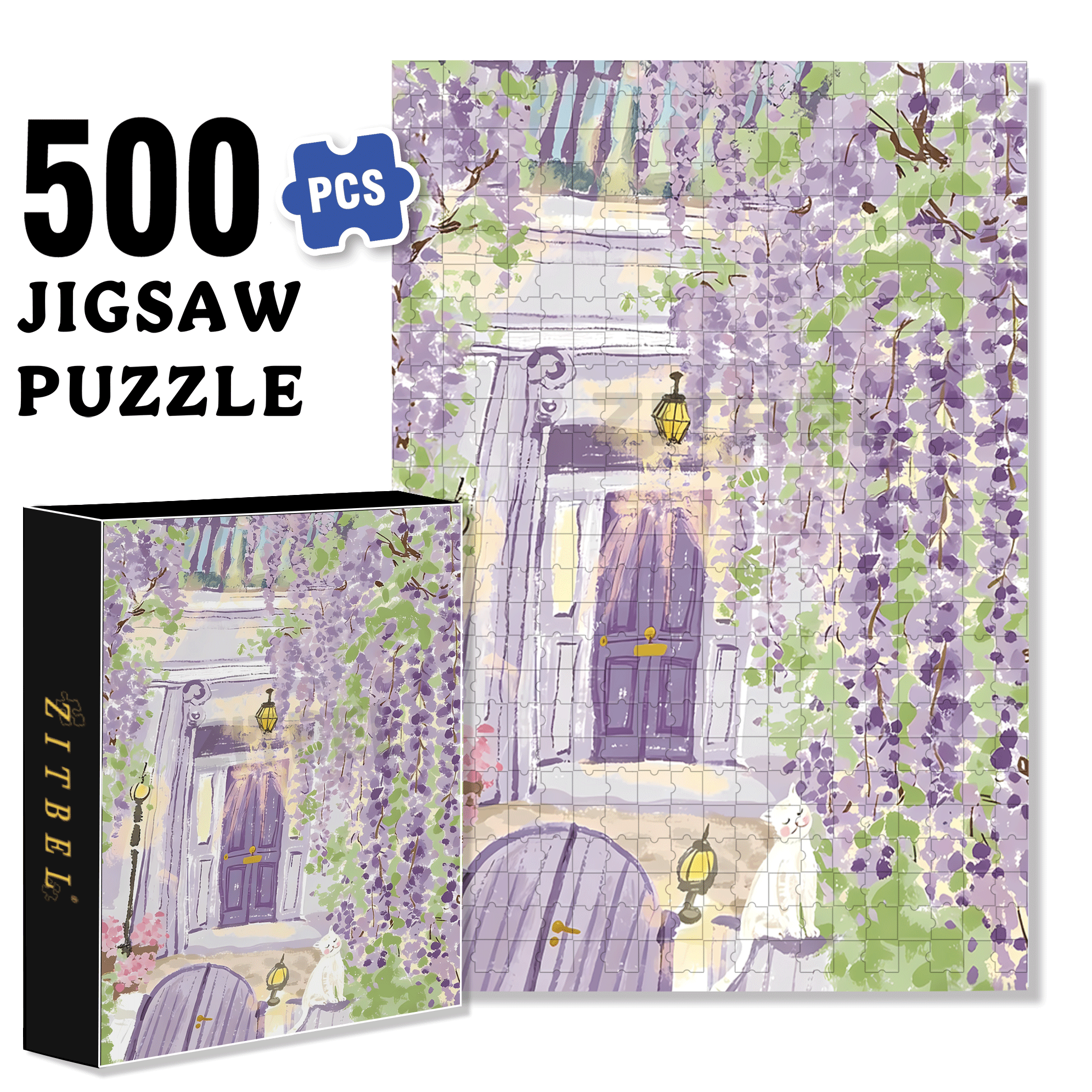 Wisteria Garden 500pcs/1000pcs Jigsaw Puzzle, Scratch-Resistant, Interactive Family Game & Brain-Boosting DIY Decor, Perfect for Halloween, Christmas & New Year Gifts, Family Puzzle Game