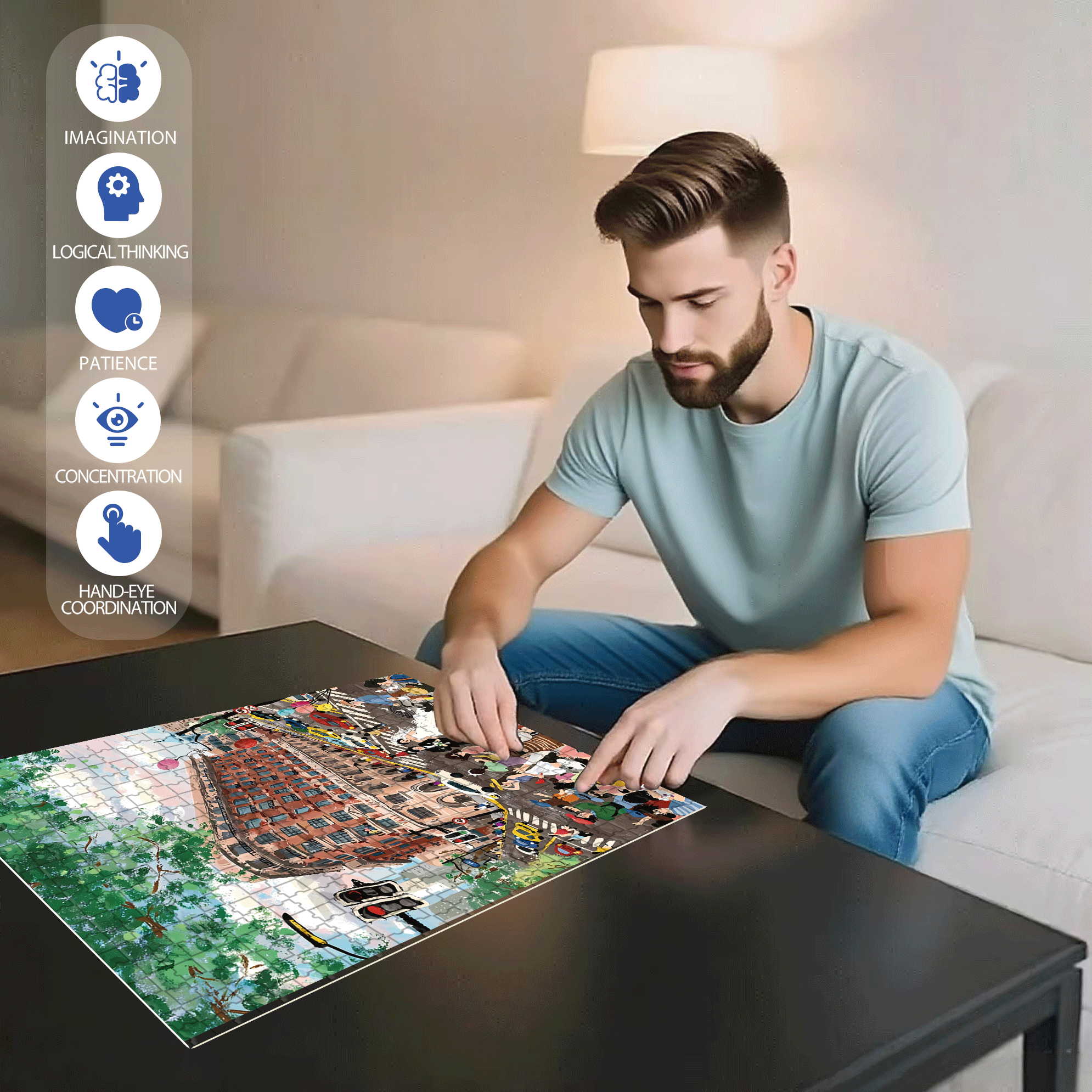 Wukang Building 500pcs/1000pcs Jigsaw Puzzle, Scratch-Resistant, Interactive Family Game & Brain-Boosting DIY Decor, Perfect for Halloween, Christmas & New Year Gifts, Family Puzzle Game