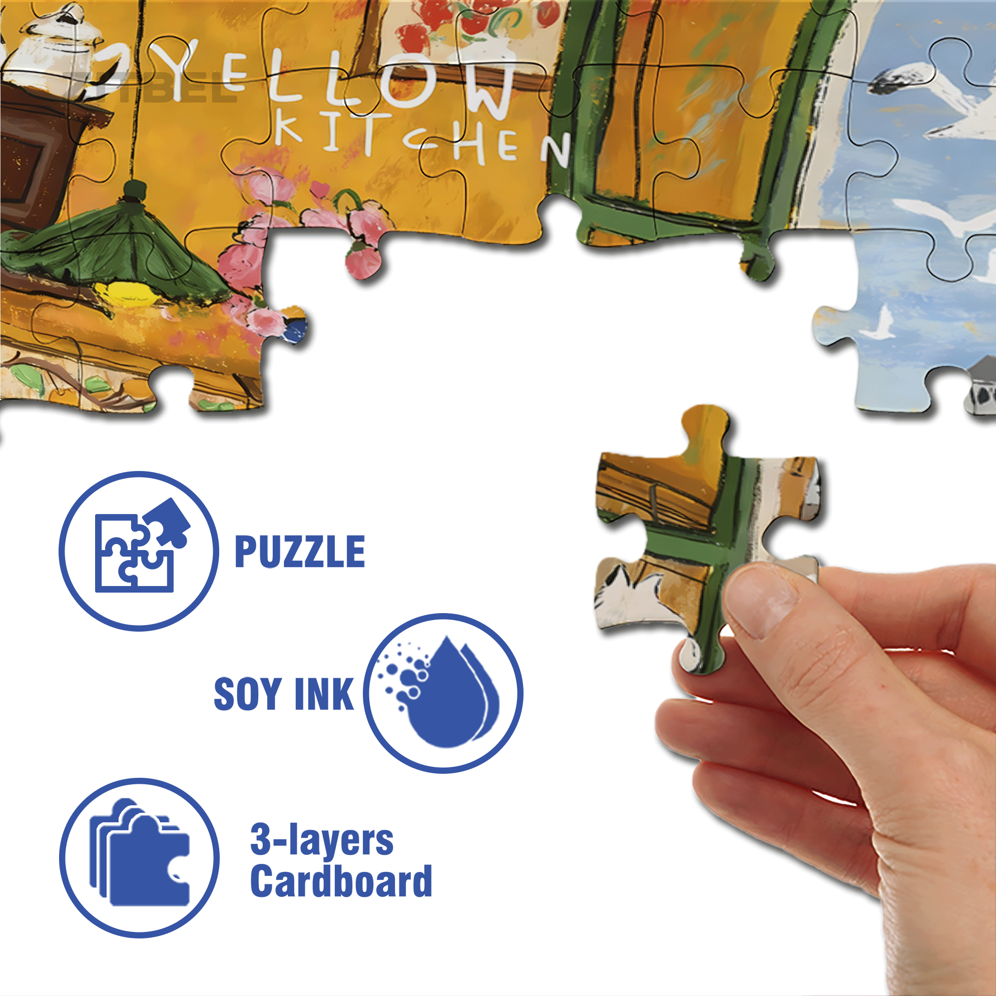 Yellow Kitchen 500pcs/1000pcs Jigsaw Puzzle, Scratch-Resistant, Interactive Family Game & Brain-Boosting DIY Decor, Perfect for Halloween, Christmas & New Year Gifts, Family Puzzle Game
