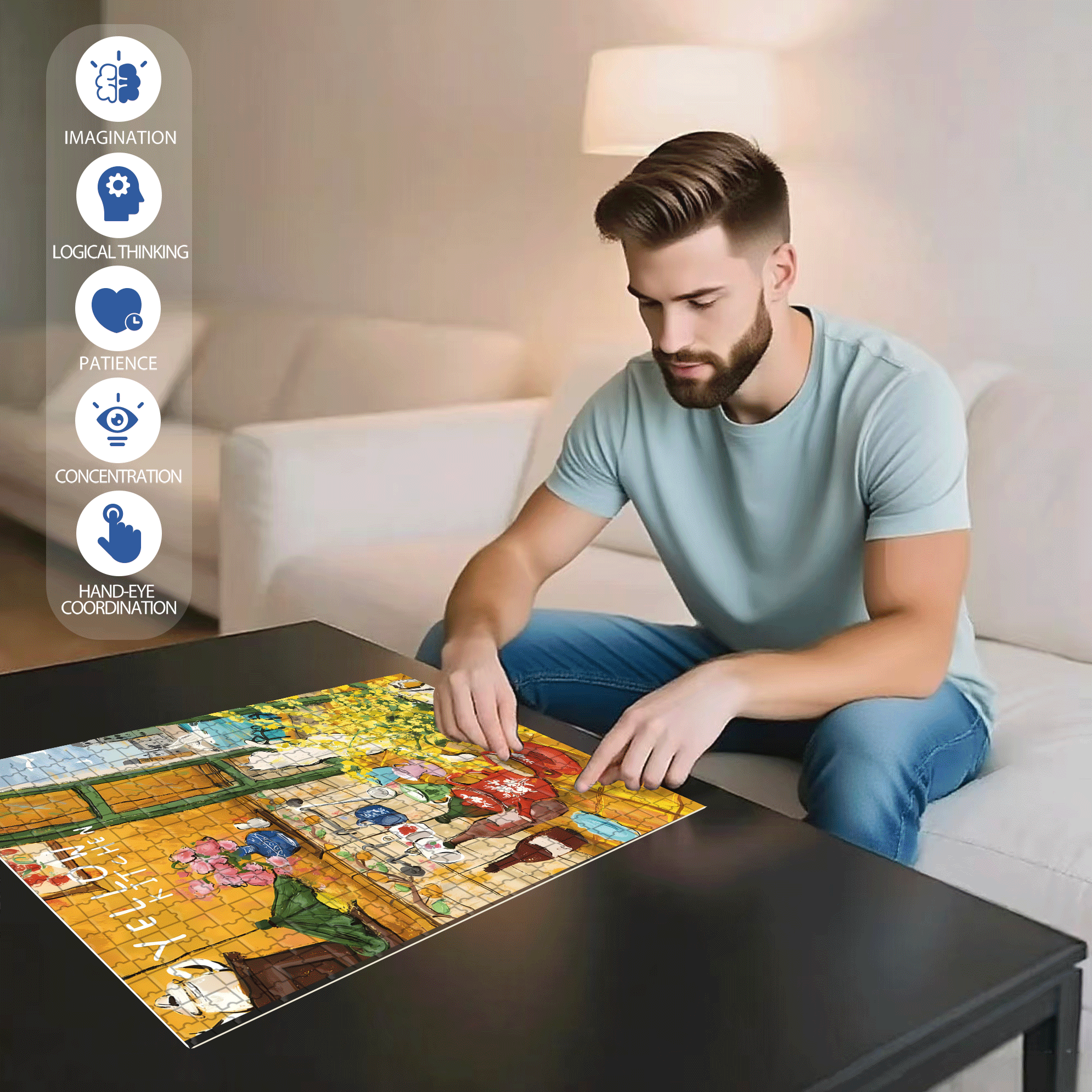 Yellow Kitchen 500pcs/1000pcs Jigsaw Puzzle, Scratch-Resistant, Interactive Family Game & Brain-Boosting DIY Decor, Perfect for Halloween, Christmas & New Year Gifts, Family Puzzle Game