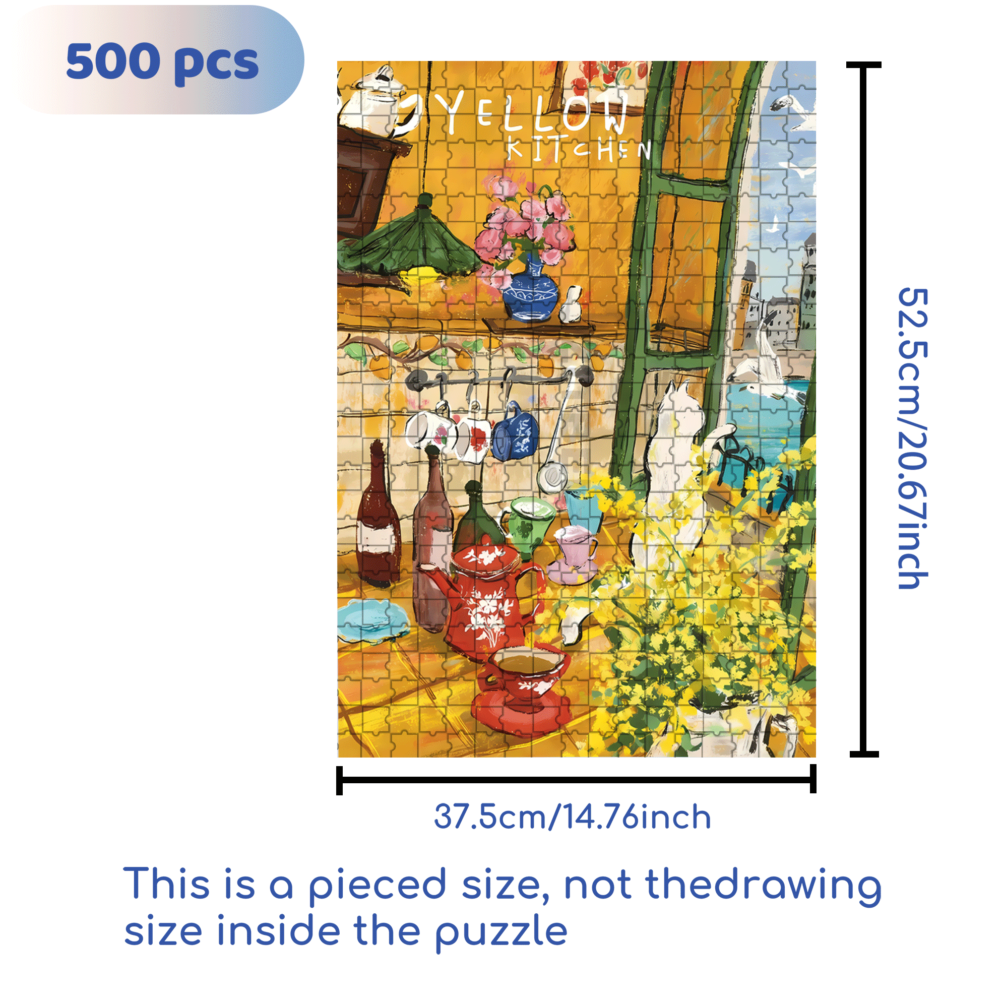Yellow Kitchen 500pcs/1000pcs Jigsaw Puzzle, Scratch-Resistant, Interactive Family Game & Brain-Boosting DIY Decor, Perfect for Halloween, Christmas & New Year Gifts, Family Puzzle Game