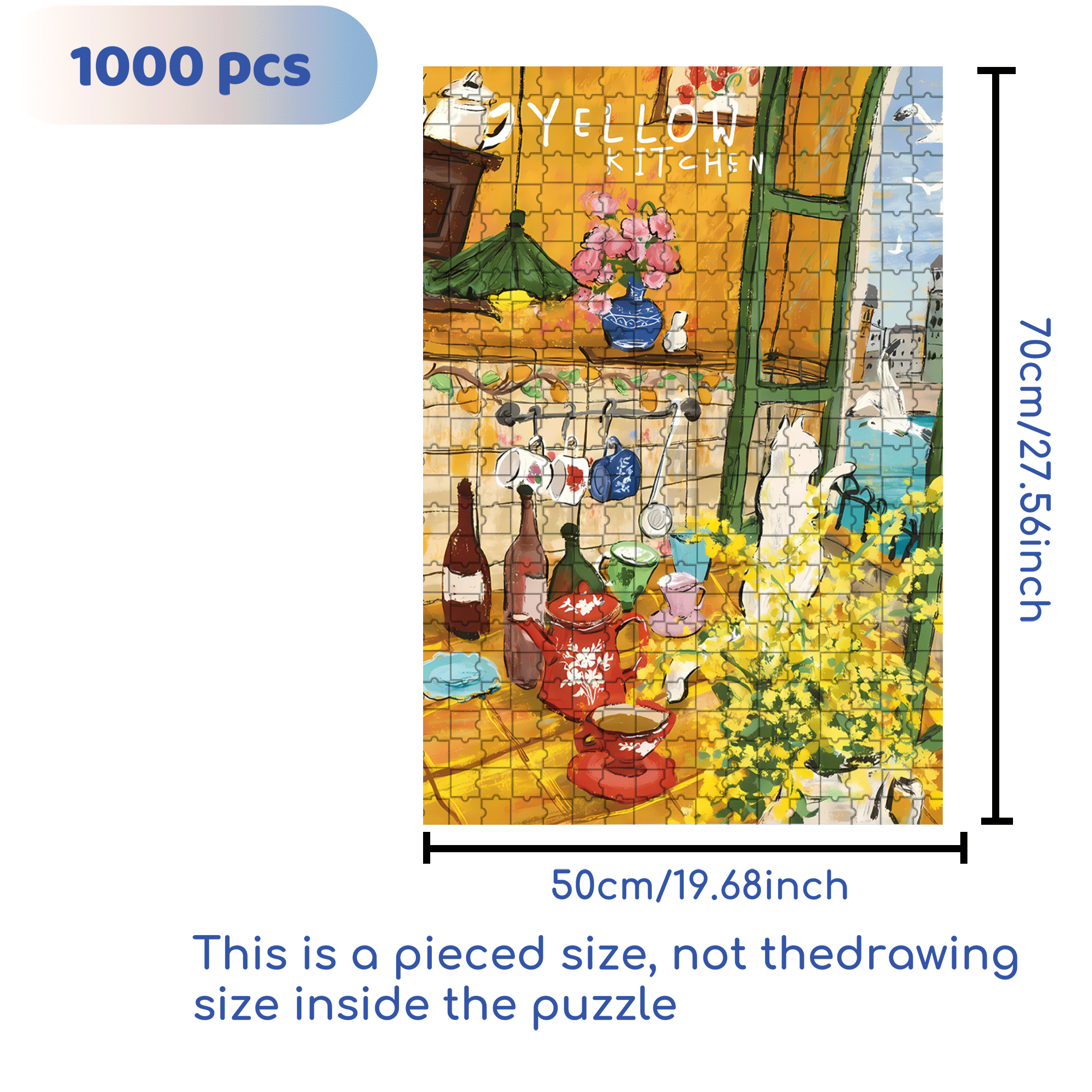 Yellow Kitchen 500pcs/1000pcs Jigsaw Puzzle, Scratch-Resistant, Interactive Family Game & Brain-Boosting DIY Decor, Perfect for Halloween, Christmas & New Year Gifts, Family Puzzle Game