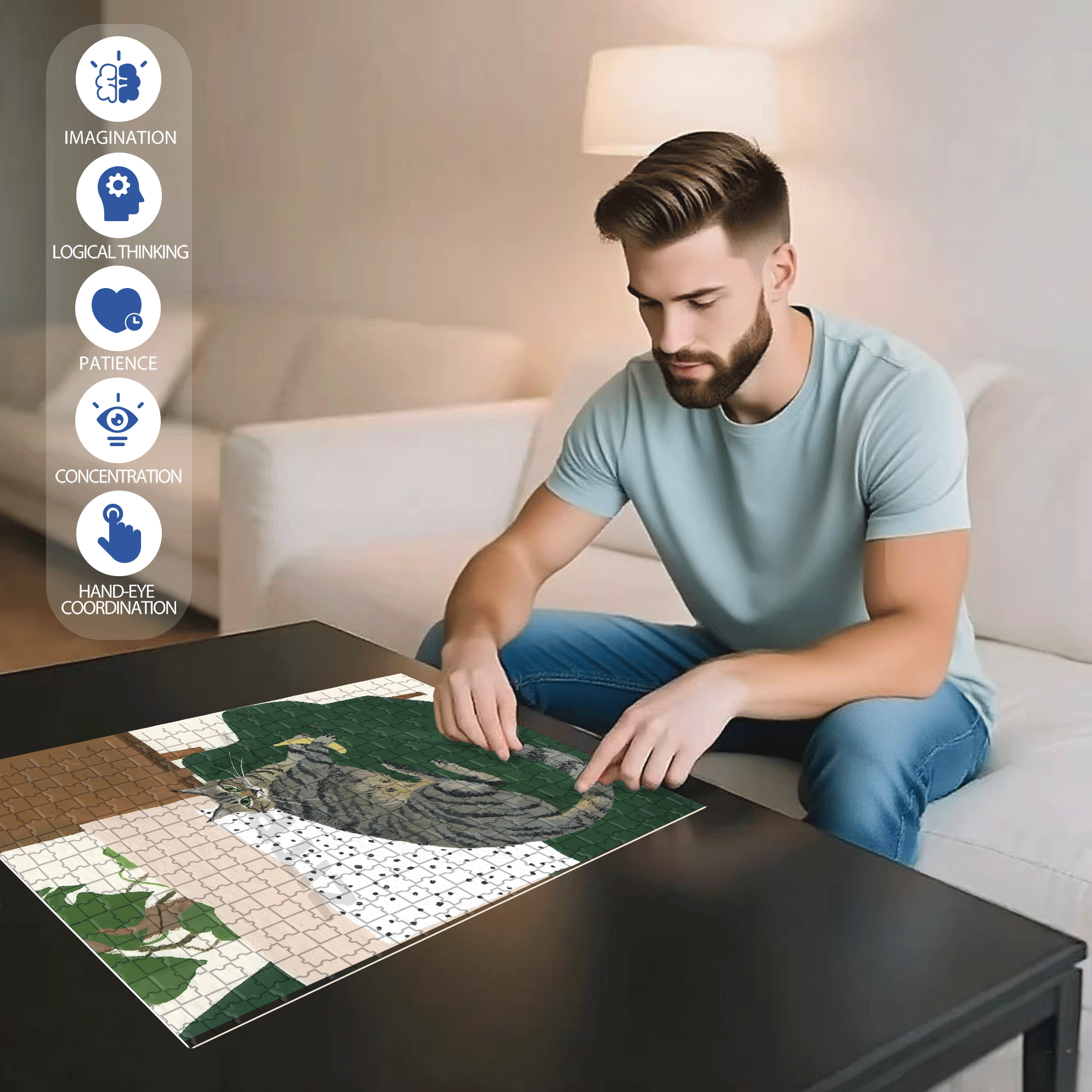 Animal Friends 11 500pcs/1000pcs Jigsaw Puzzle, Scratch-Resistant, Interactive Family Game & Brain-Boosting DIY Decor, Perfect for Halloween, Christmas & New Year Gifts, Family Puzzle Game