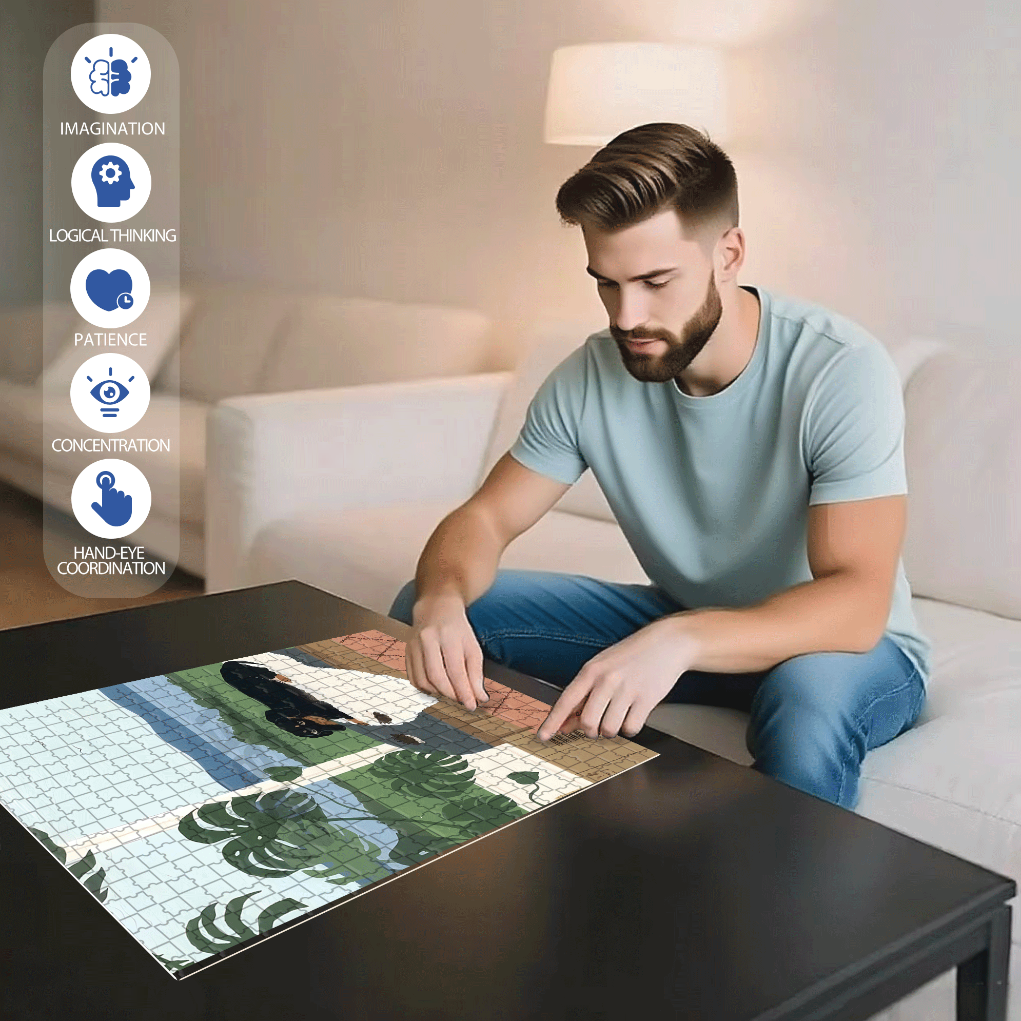 Animal Friends 12 500pcs/1000pcs Jigsaw Puzzle, Scratch-Resistant, Interactive Family Game & Brain-Boosting DIY Decor, Perfect for Halloween, Christmas & New Year Gifts, Family Puzzle Game