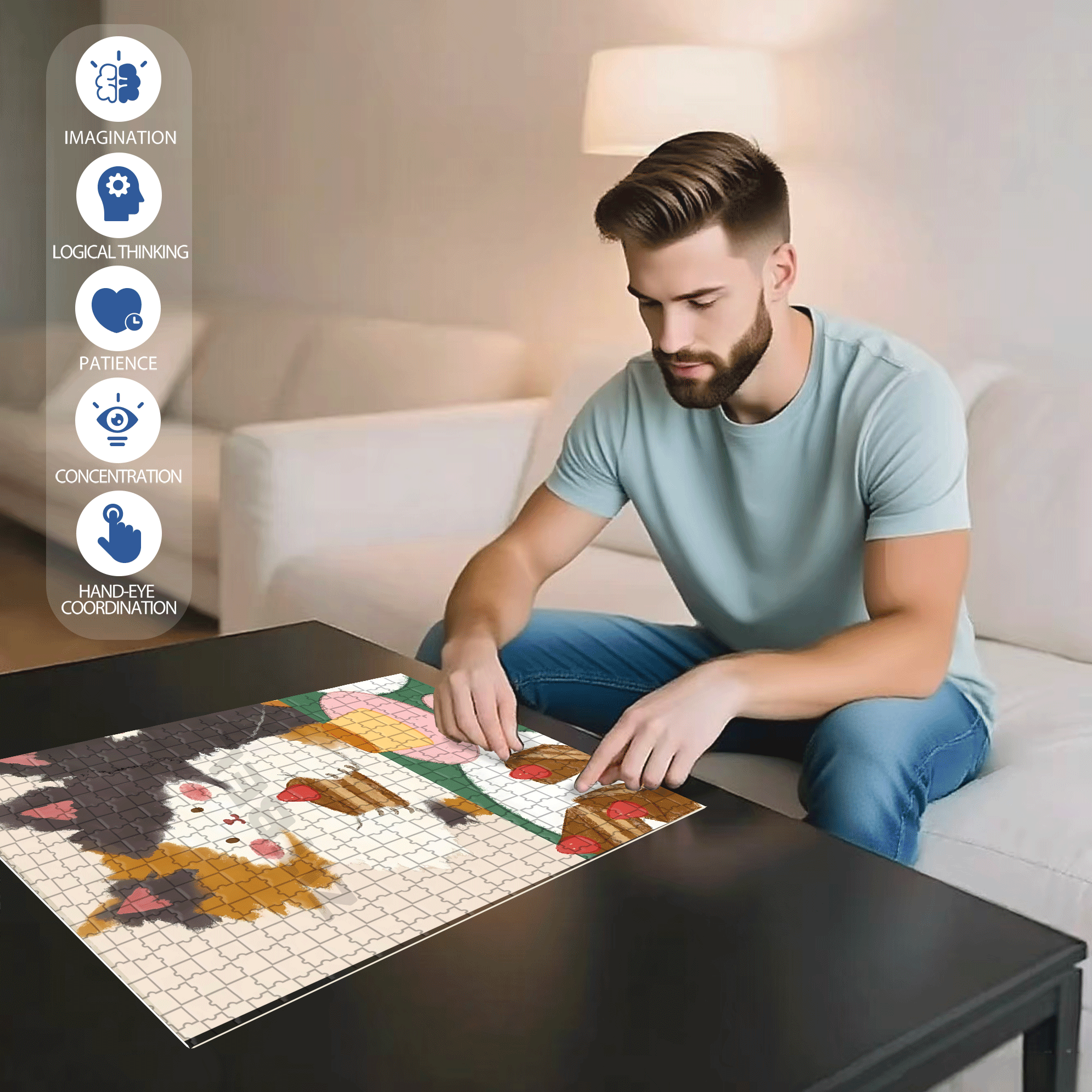 Animal Friends 3 500pcs/1000pcs Jigsaw Puzzle, Scratch-Resistant, Interactive Family Game & Brain-Boosting DIY Decor, Perfect for Halloween, Christmas & New Year Gifts, Family Puzzle Game