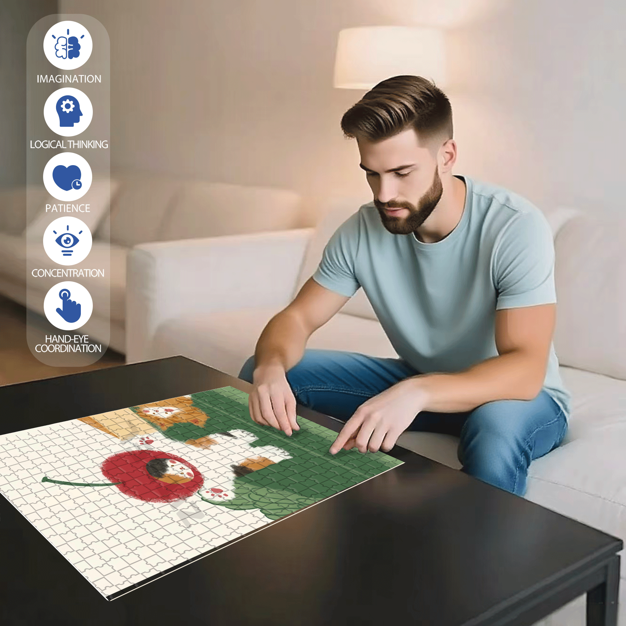Animal Friends 5 500pcs/1000pcs Jigsaw Puzzle, Scratch-Resistant, Interactive Family Game & Brain-Boosting DIY Decor, Perfect for Halloween, Christmas & New Year Gifts, Family Puzzle Game