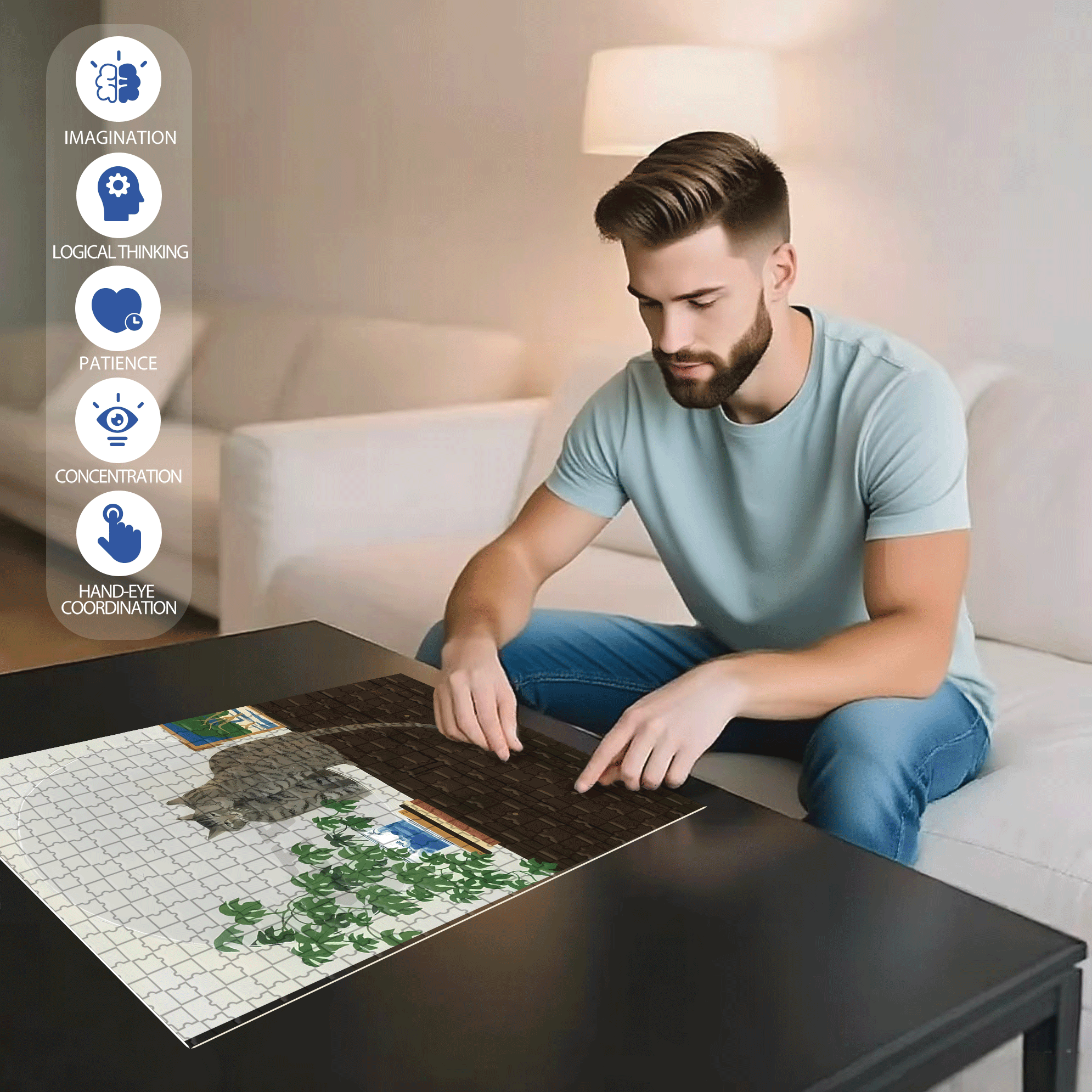 Animal Friends 7 500pcs/1000pcs Jigsaw Puzzle, Scratch-Resistant, Interactive Family Game & Brain-Boosting DIY Decor, Perfect for Halloween, Christmas & New Year Gifts, Family Puzzle Game