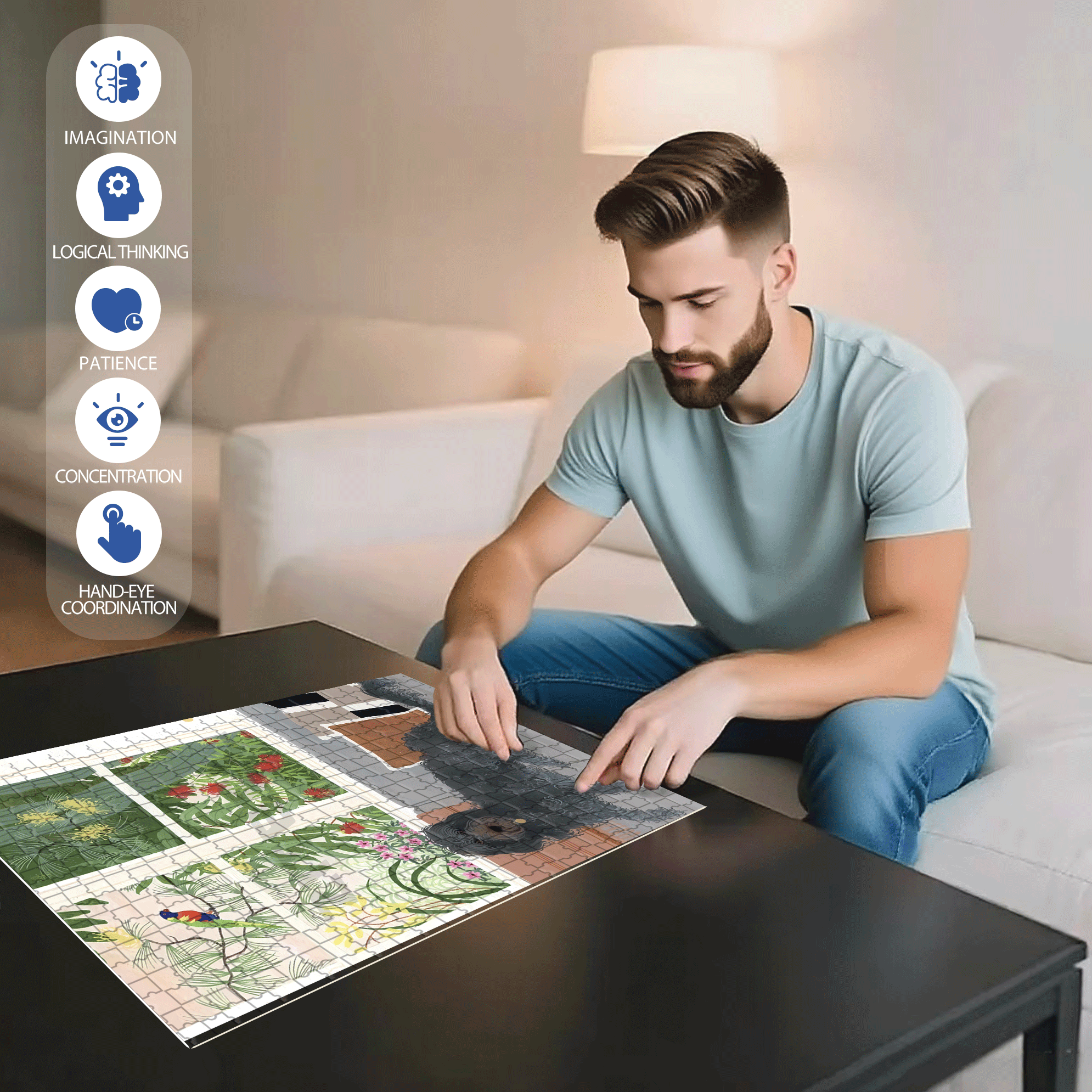 Animal Friends 8 500pcs/1000pcs Jigsaw Puzzle, Scratch-Resistant, Interactive Family Game & Brain-Boosting DIY Decor, Perfect for Halloween, Christmas & New Year Gifts, Family Puzzle Game