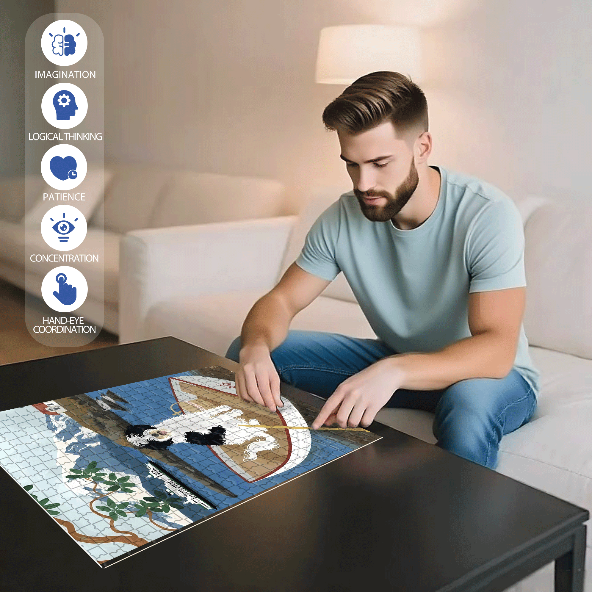 Animal Friends 9 500pcs/1000pcs Jigsaw Puzzle, Scratch-Resistant, Interactive Family Game & Brain-Boosting DIY Decor, Perfect for Halloween, Christmas & New Year Gifts, Family Puzzle Game