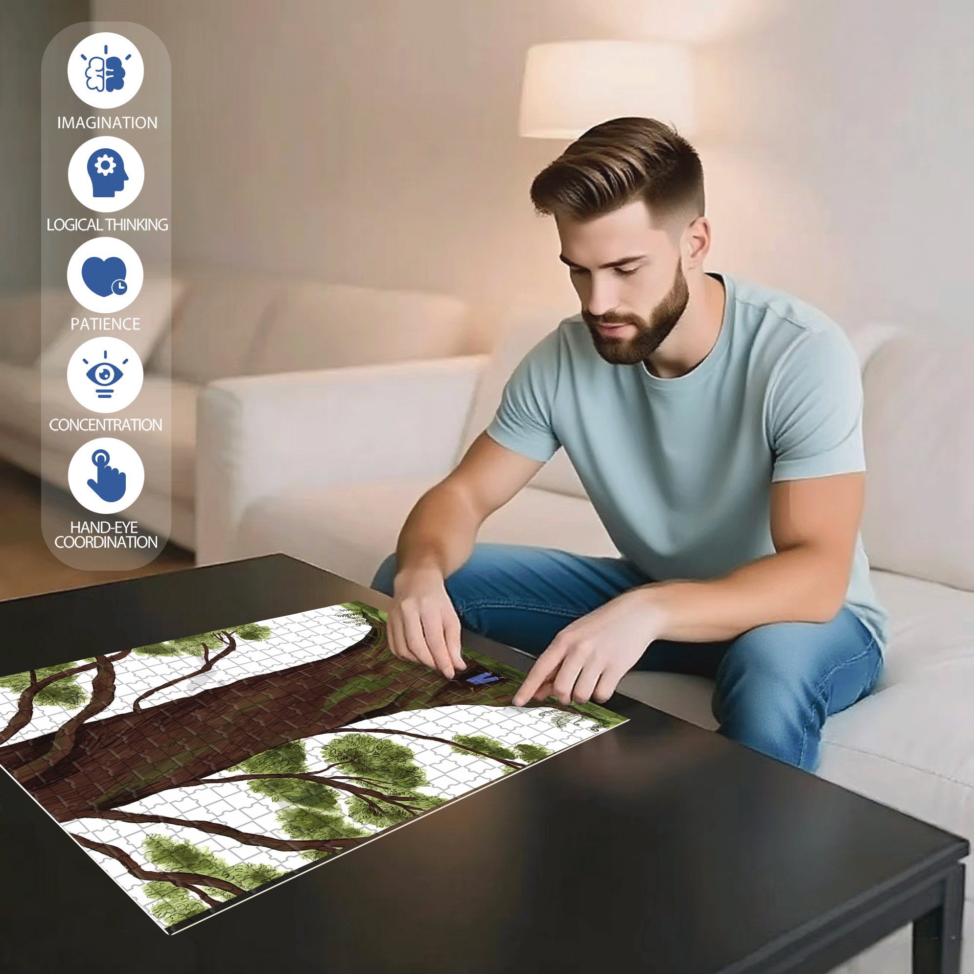 Dialogue With Nature 500pcs/1000pcs Jigsaw Puzzle, Scratch-Resistant, Interactive Family Game & Brain-Boosting DIY Decor, Perfect for Halloween, Christmas & New Year Gifts, Family Puzzle Game