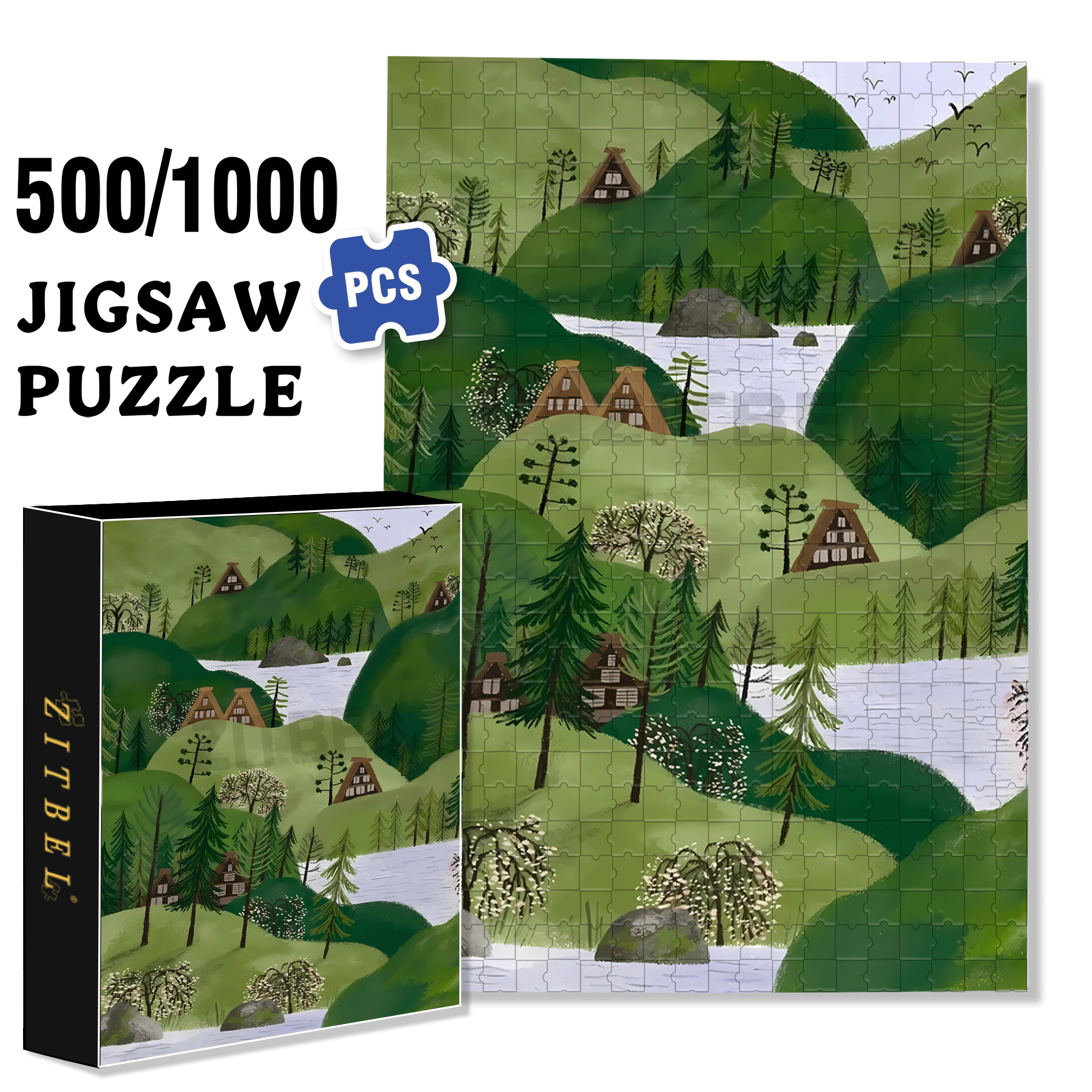 Experience The Tranquility And Profundity Of Nature 5 500pcs/1000pcs Jigsaw Puzzle, Scratch-Resistant, Interactive Family Game & Brain-Boosting DIY Decor, Perfect for Halloween, Christmas & New Year Gifts, Family Puzzle Game