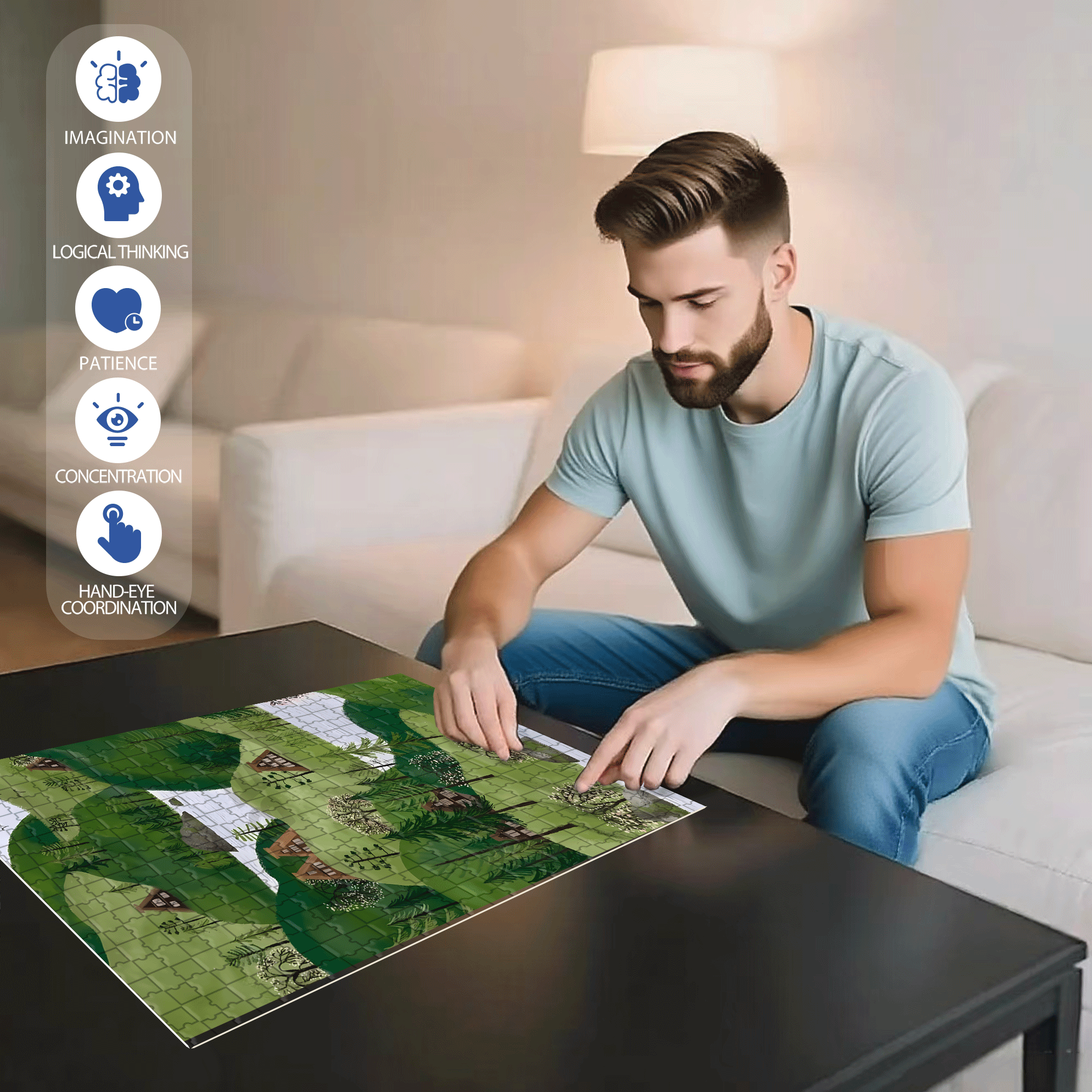 Experience The Tranquility And Profundity Of Nature 5 500pcs/1000pcs Jigsaw Puzzle, Scratch-Resistant, Interactive Family Game & Brain-Boosting DIY Decor, Perfect for Halloween, Christmas & New Year Gifts, Family Puzzle Game